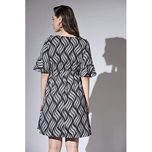 Greciilooks Western Dresses For Women| Crape Western Dress| Flared Dress For Girls| Half Sleeve Western Dress For Women| Dress Perfect For Outing| Short Dresses| Summer Wear (Xxx-Large, Black)