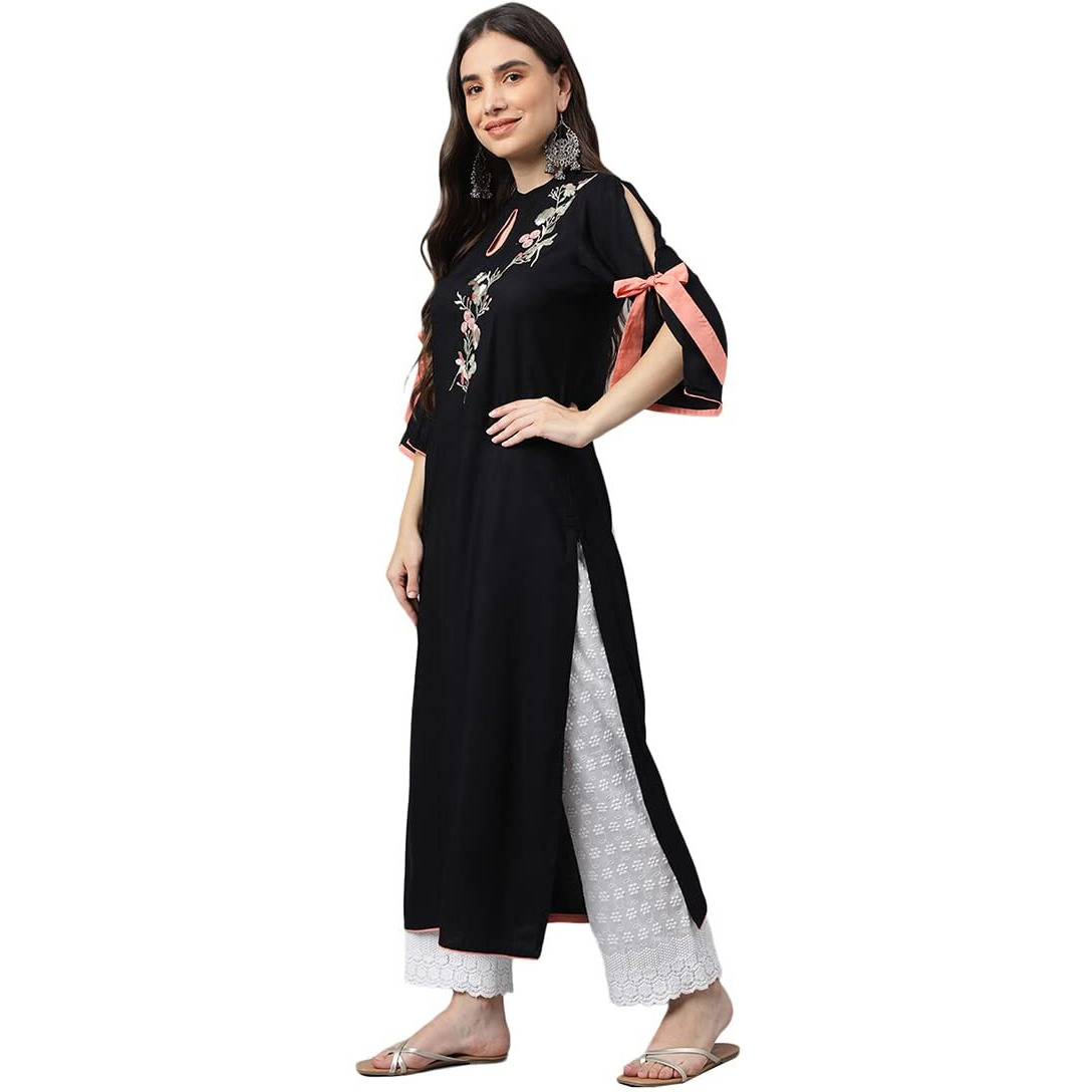 Idalia Black Embroidered Rayon Kurta