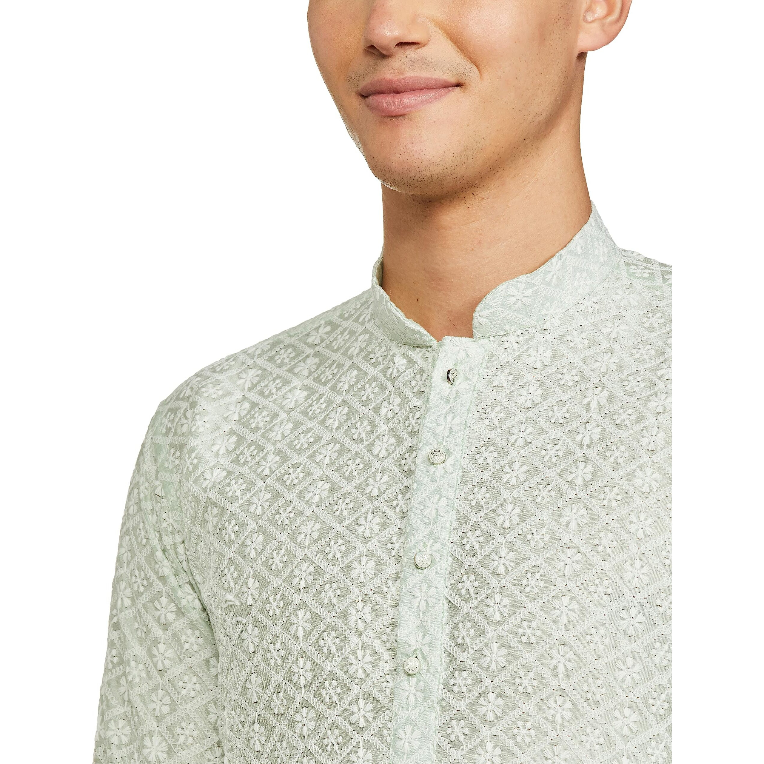 Be Active Men's Traditional Embroidered Lucknowi Full Sleeves Kurta || Cotton Kurta For Men || Men Kurta For Wedding || Kurta For Men (Rfsk0013-Kr 6 Xl) Mint Green