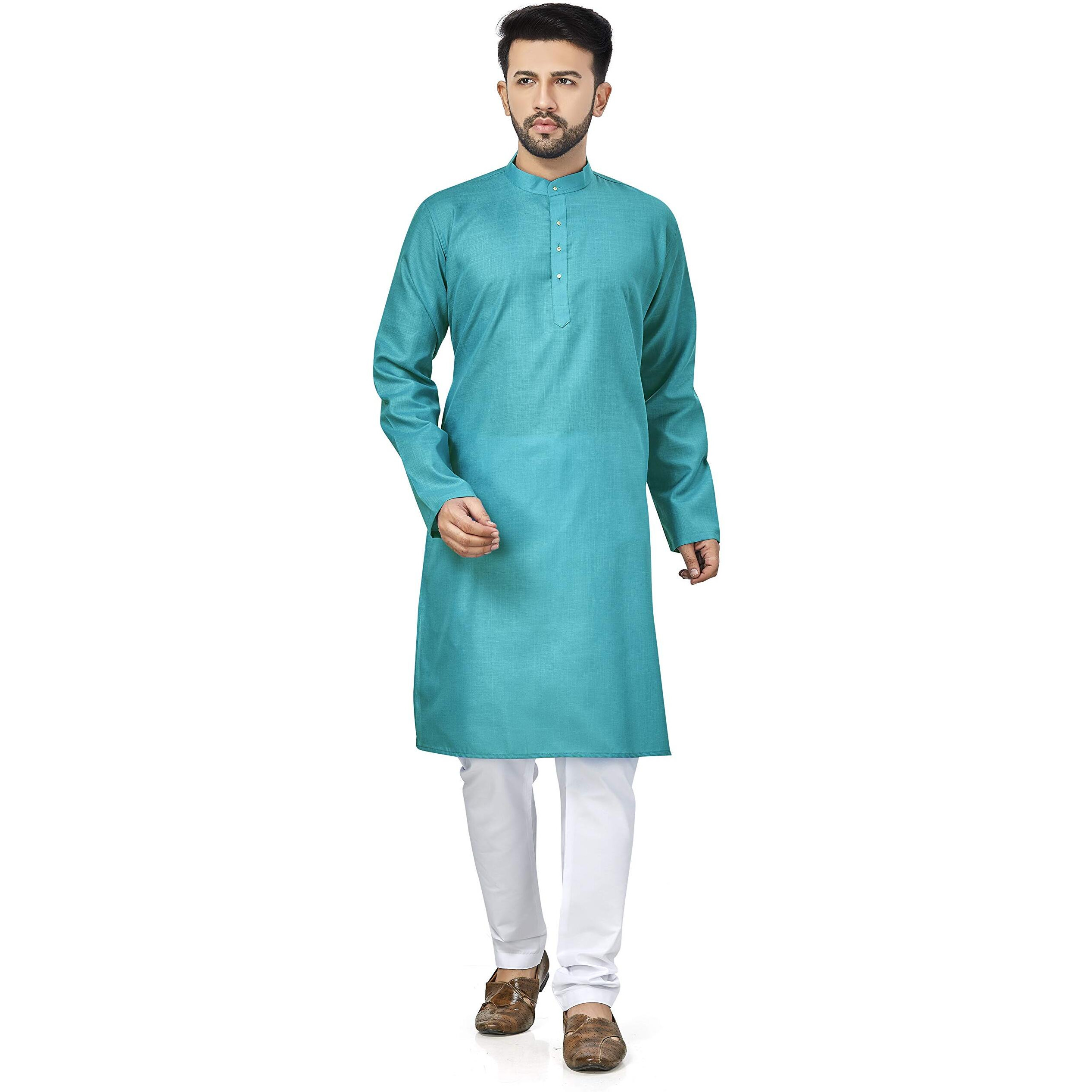 Be Active Men's Cotton Solid Regular Fit Kurta (Rfsk0001 28-L_Green-2_L)