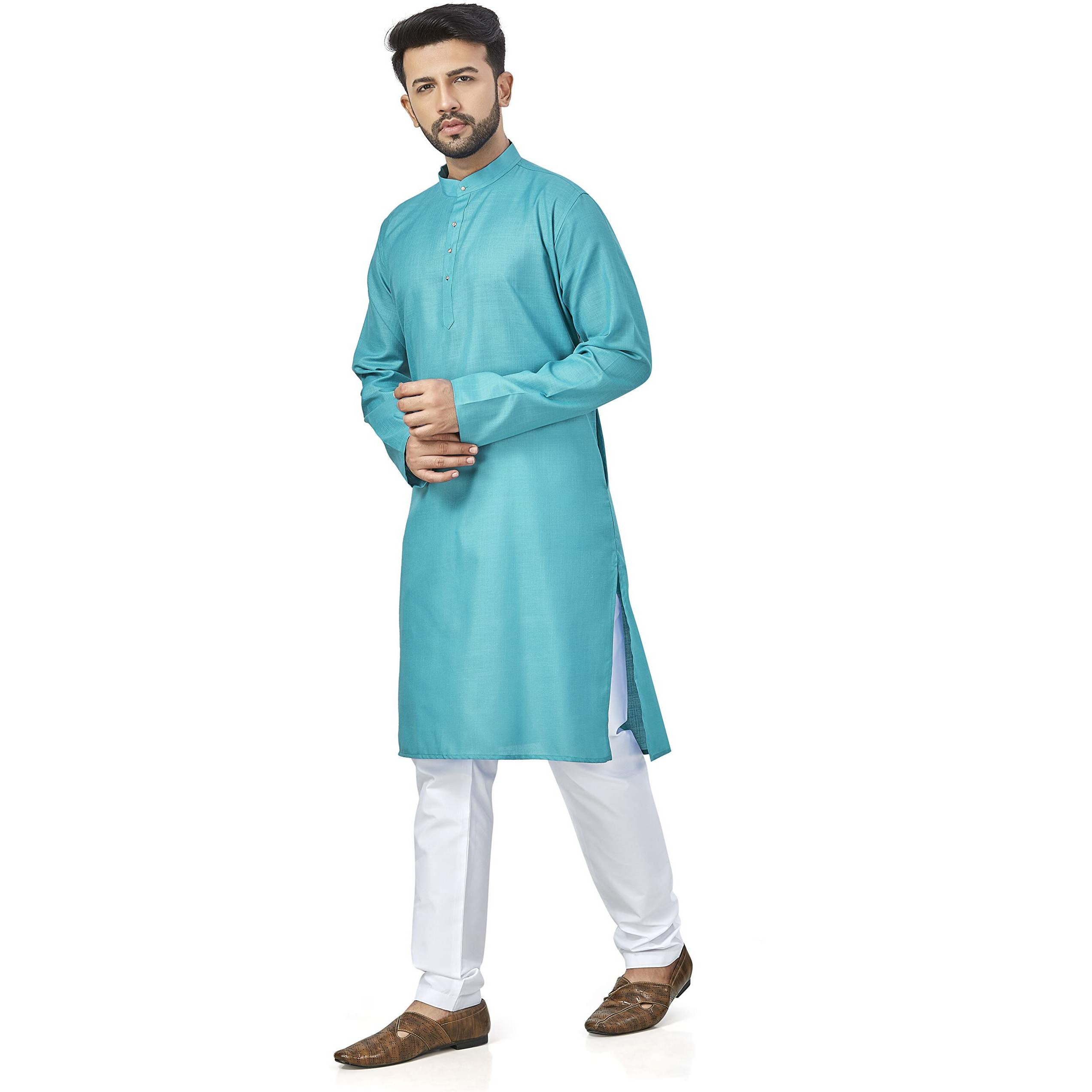 Be Active Men's Cotton Solid Regular Fit Kurta (Rfsk0001 28-L_Green-2_L)