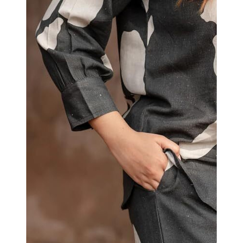 Fabnex Stylish Printed Cotton Blend Co Ord Set For Women || Casual & Festive Indo-Western Outfit (K-127-Black-L)