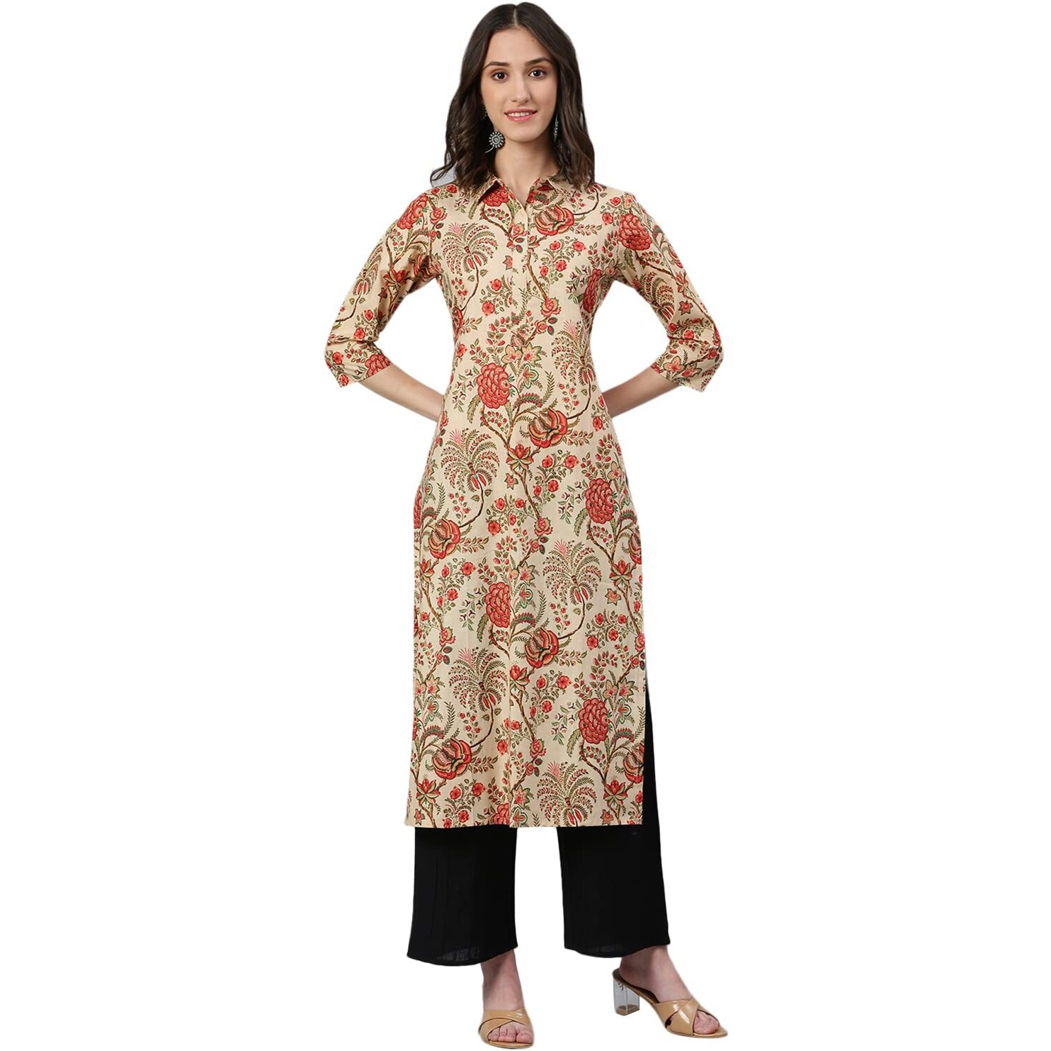 Idalia Beige Multicolour Floral Printed Kurta