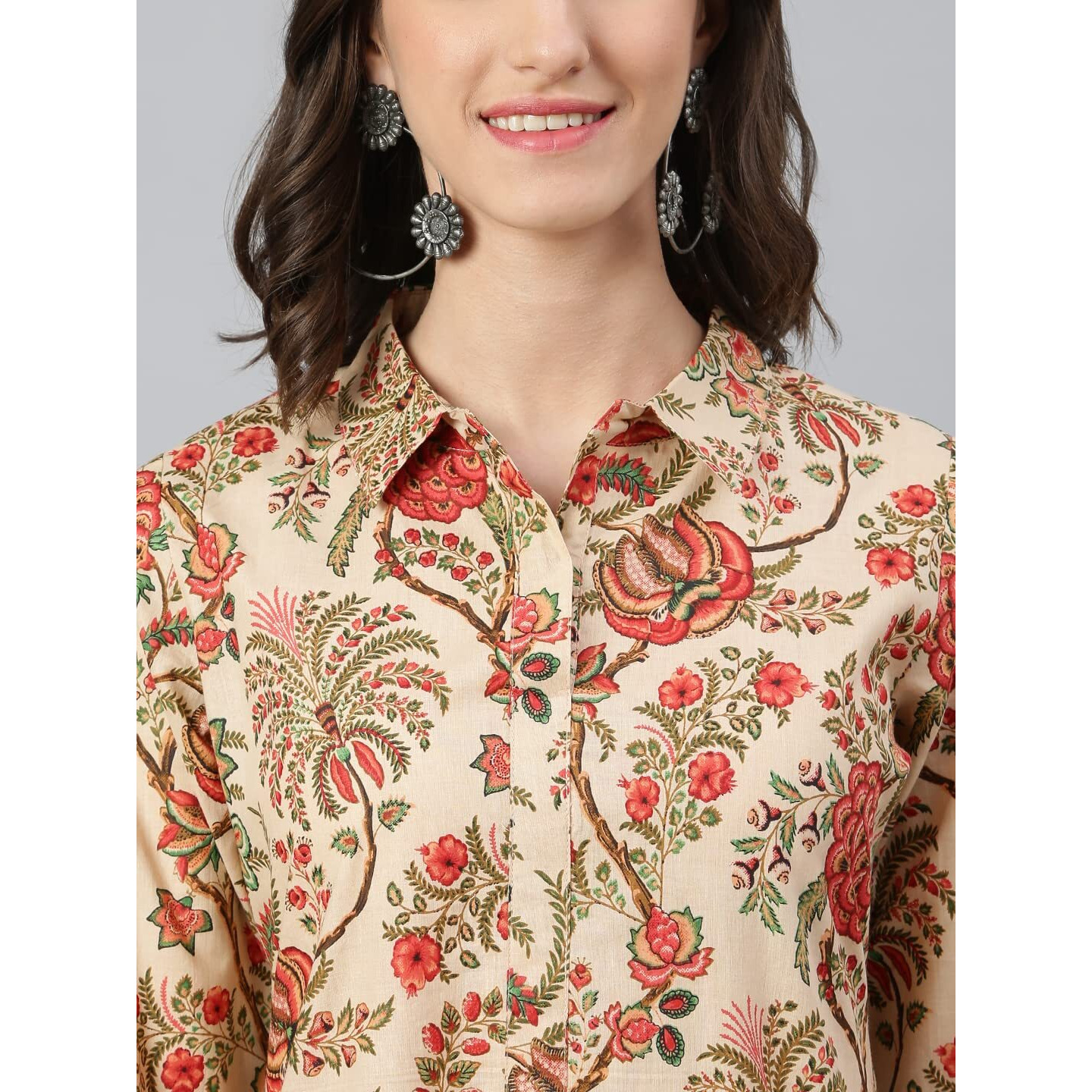 Idalia Beige Multicolour Floral Printed Kurta