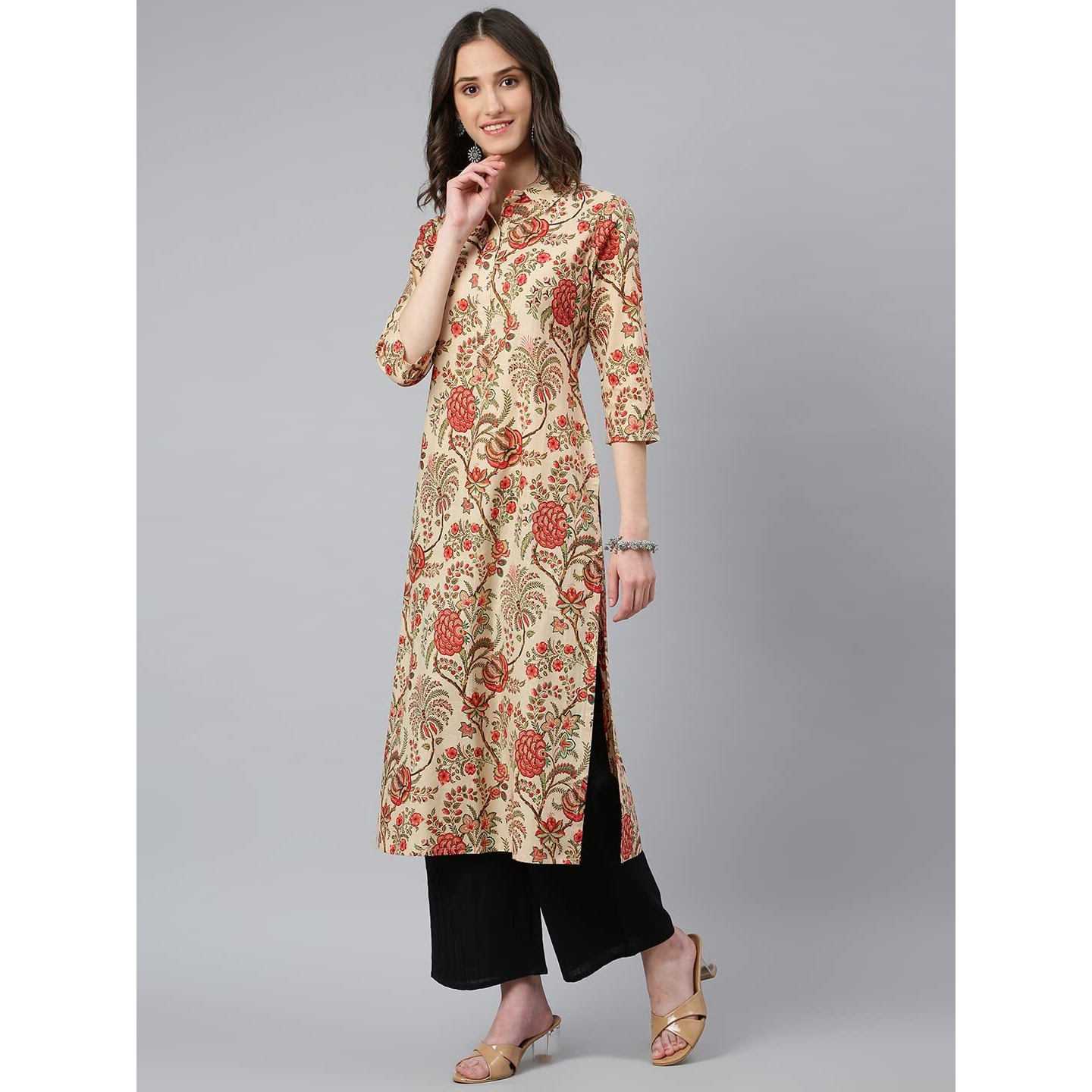 Idalia Beige Multicolour Floral Printed Kurta