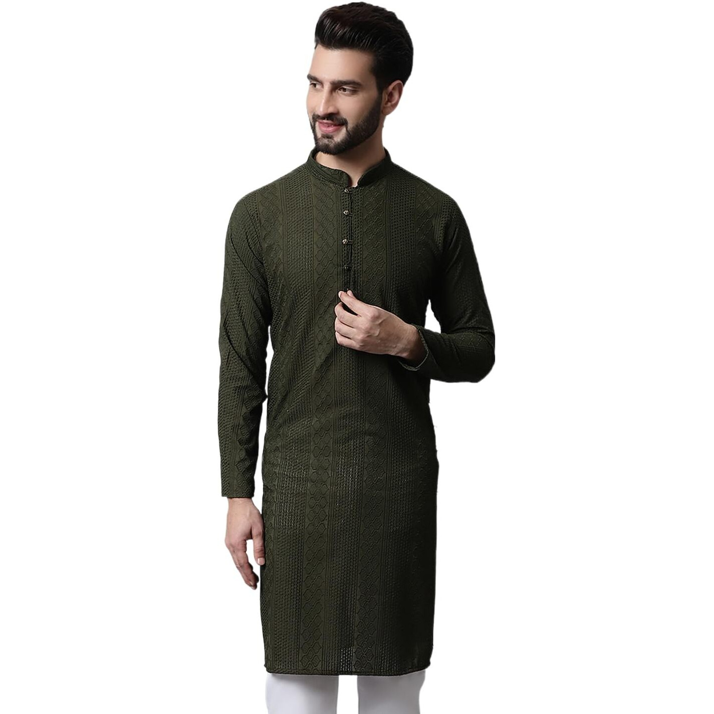 Jompers Men's Embroiderd Kurtas (Olive, S)