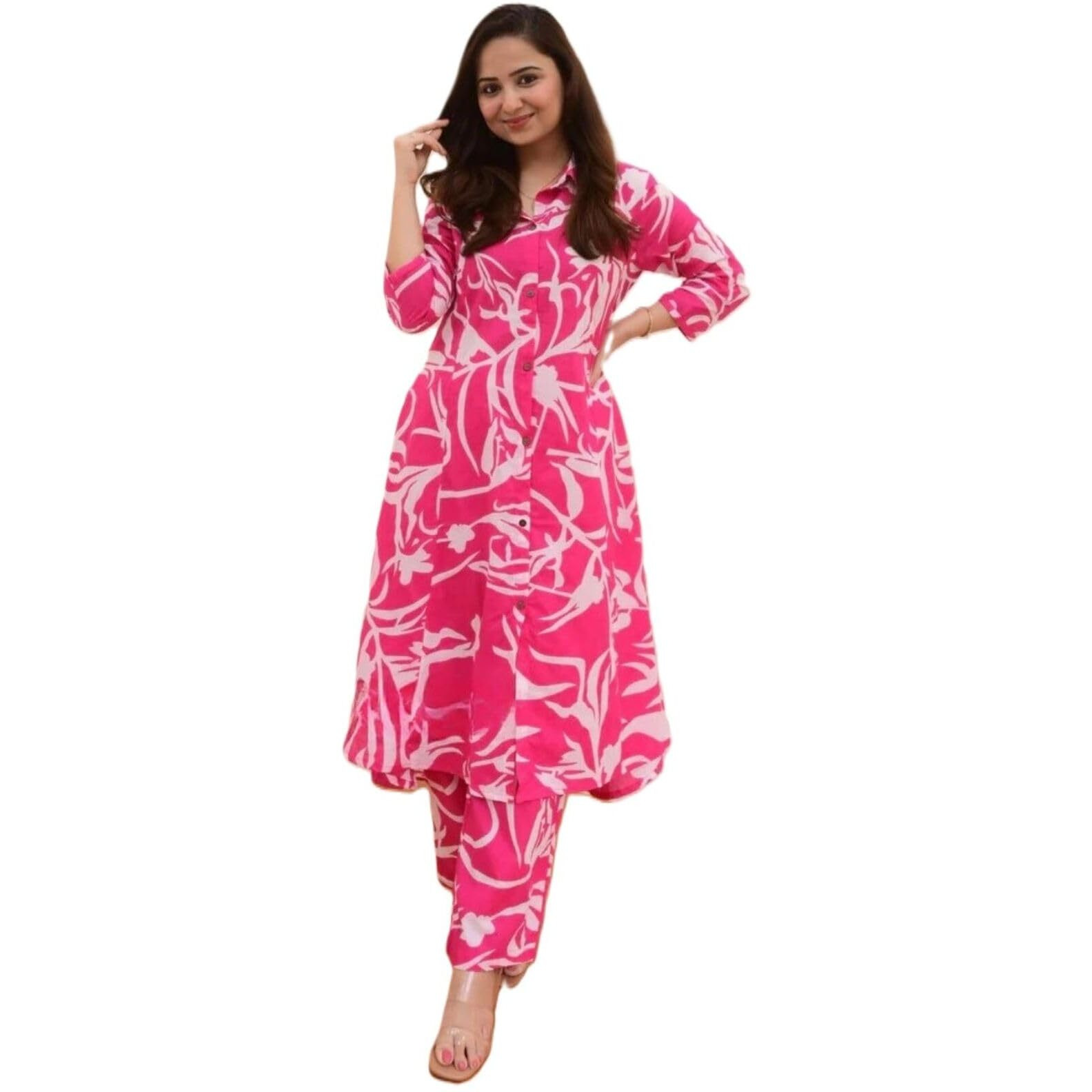Leriya Fashion Women's Rayon Solid Regular Kurta Set (Lf-W1814&Tr871_Pink_L)