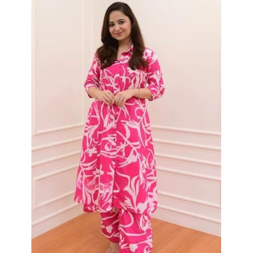 Leriya Fashion Women's Rayon Solid Regular Kurta Set (Lf-W1814&Tr871_Pink_L)