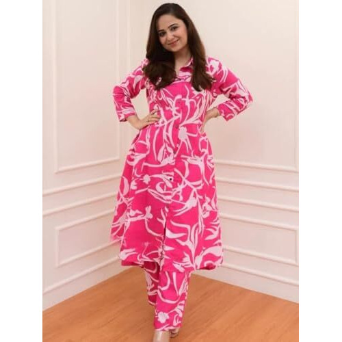 Leriya Fashion Women's Rayon Solid Regular Kurta Set (Lf-W1814&Tr871_Pink_L)