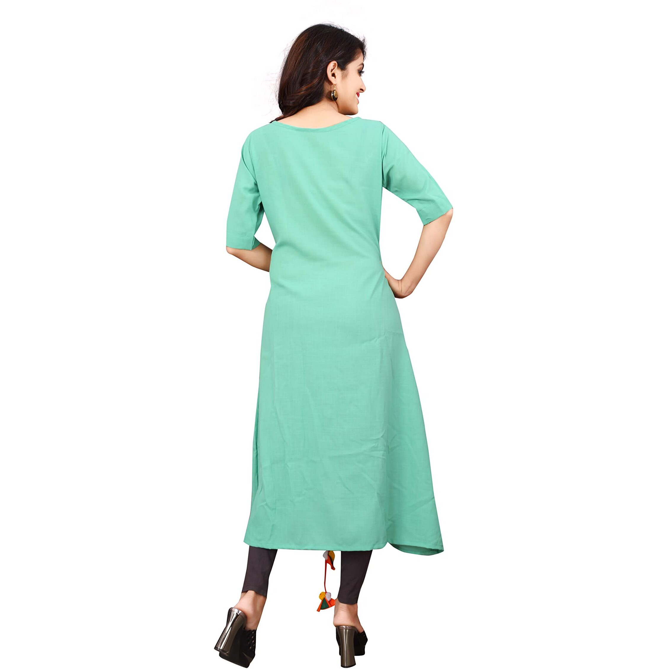 Leriya Fashion Women's Rayon Fully Stitched Printed Kurti/Kurta And Bottom Set With Pent (Leggings) For Women & Girls (White_Large) (X-Large, Turquoise)