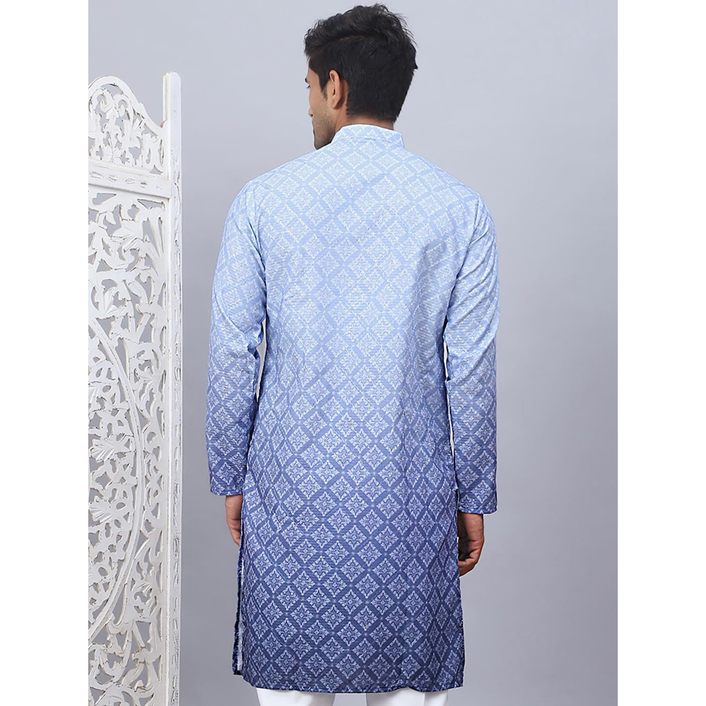 Jompers Blue Men's Ombre Pure Cotton Straight Kurta (Blue, M)