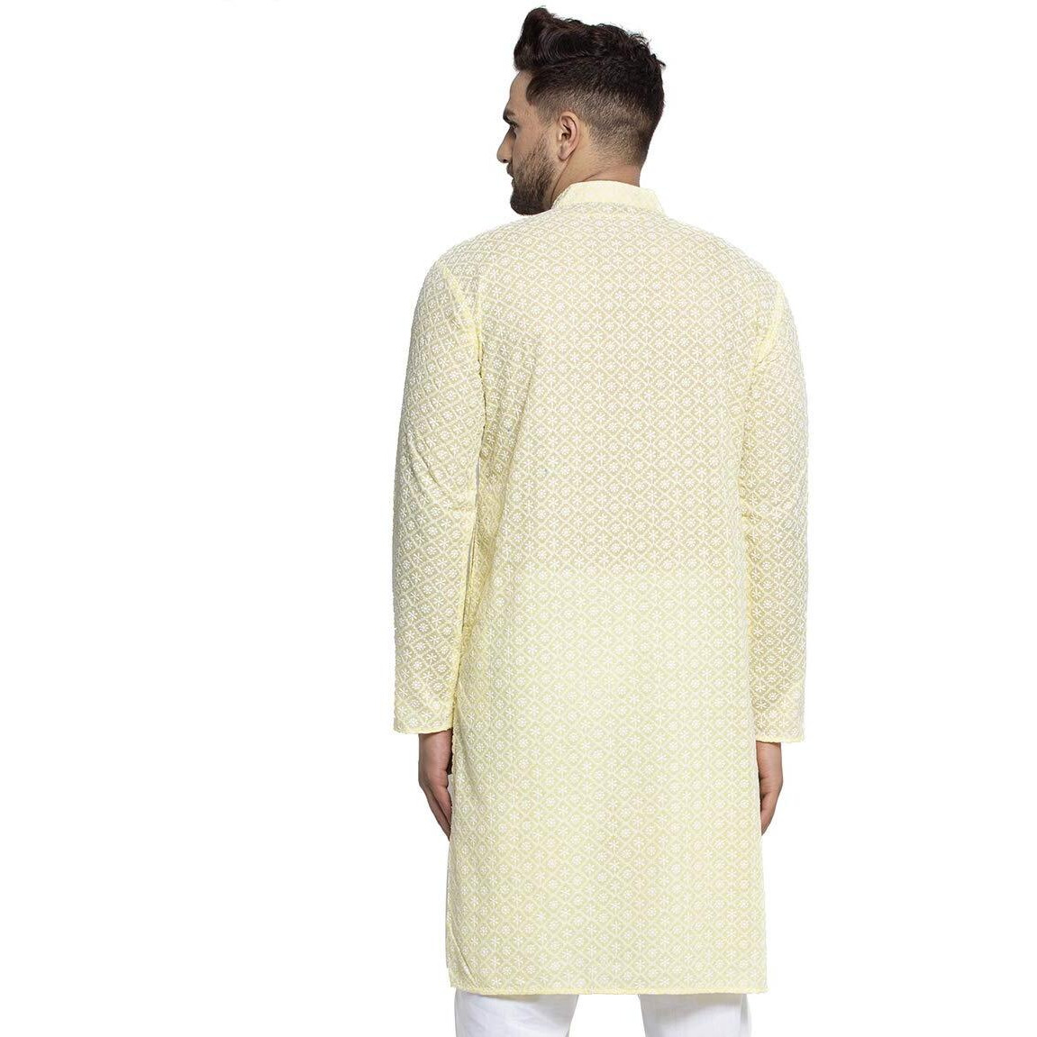 Jompers Men's Embroidered Pure Cotton Kurta. (Yellow,S)