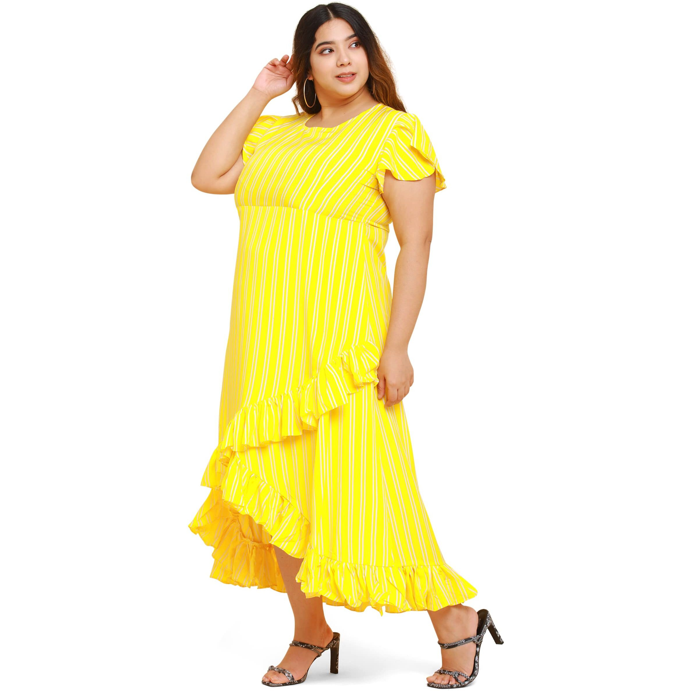 Oomph Dress For Women Stylish| Summer Vacation Style |Floral Print Wrap Maxi |Lightweight Flared Maxi Dress For Casual & Holiday Wear Yellow