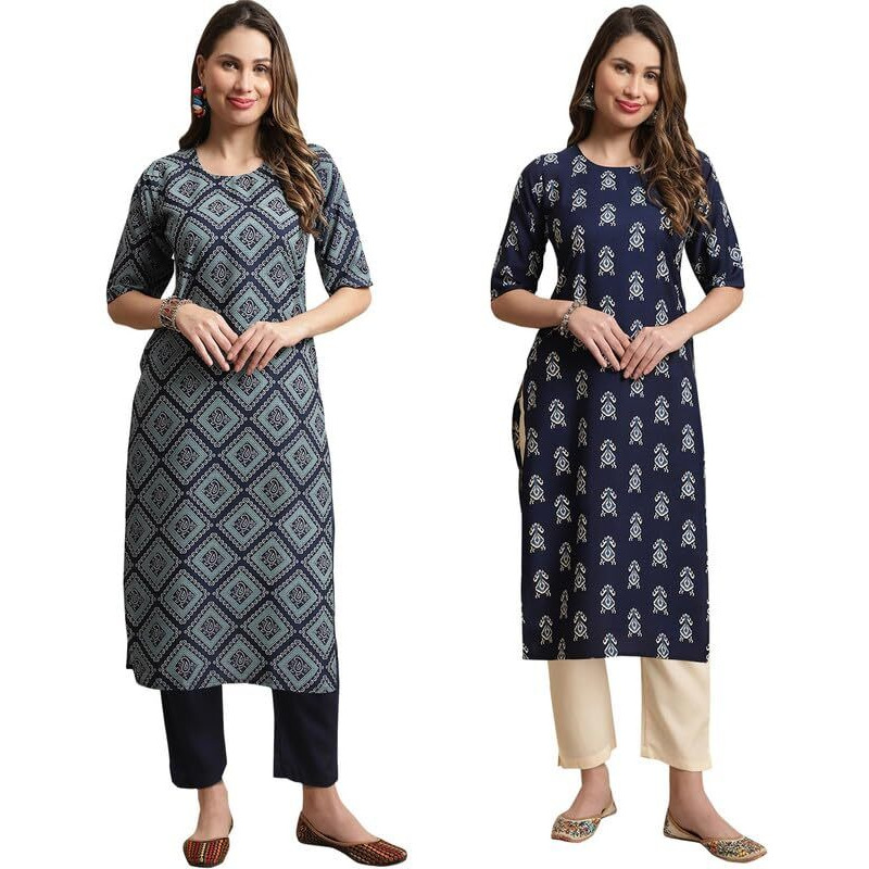 Pinkmint Kurta Set For Women Ll Printed Kurti & Pant Set Ll Combo Kurta Set Ll (Pack Of 2)