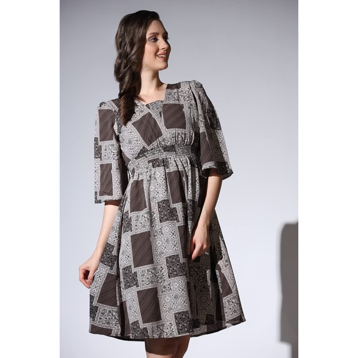Leriya Fashion Women's Dresses | Rayon Vintage All-Over Printed Knee Length Dresses For Women | Fancy Dress For Girls | Office Wear Dress For Women | Casual Dress | (Large, Black)