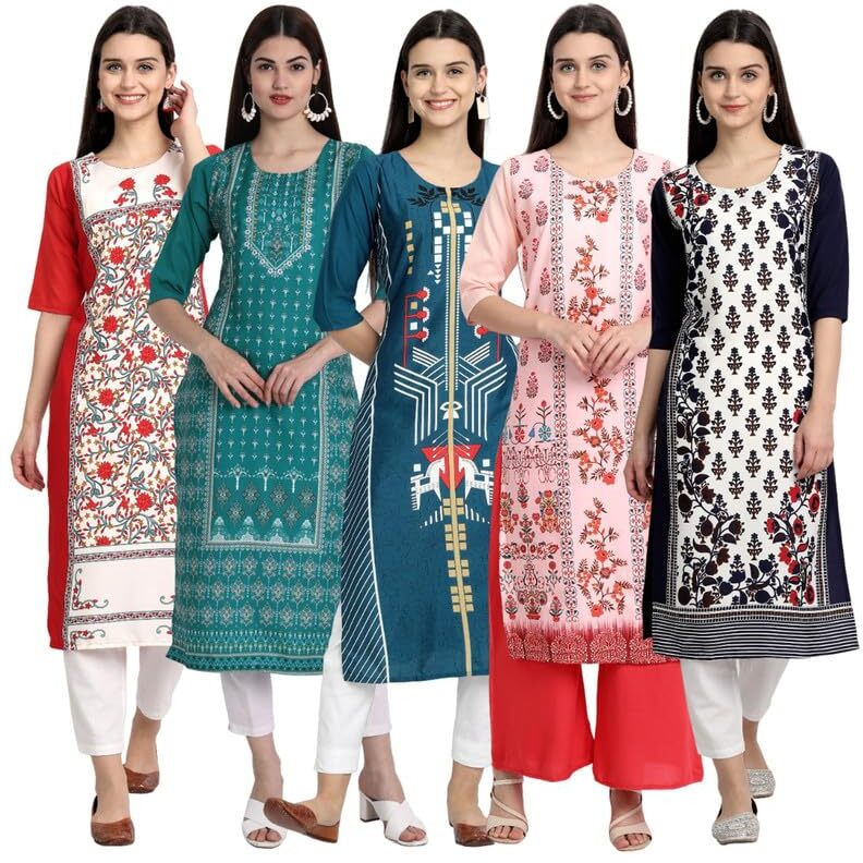 Pinkmint Women's Crepe Kurti For Women's Ll Traditional Kurti For Women Ll The Ultimate Kurti Collection (Pack Of 5)