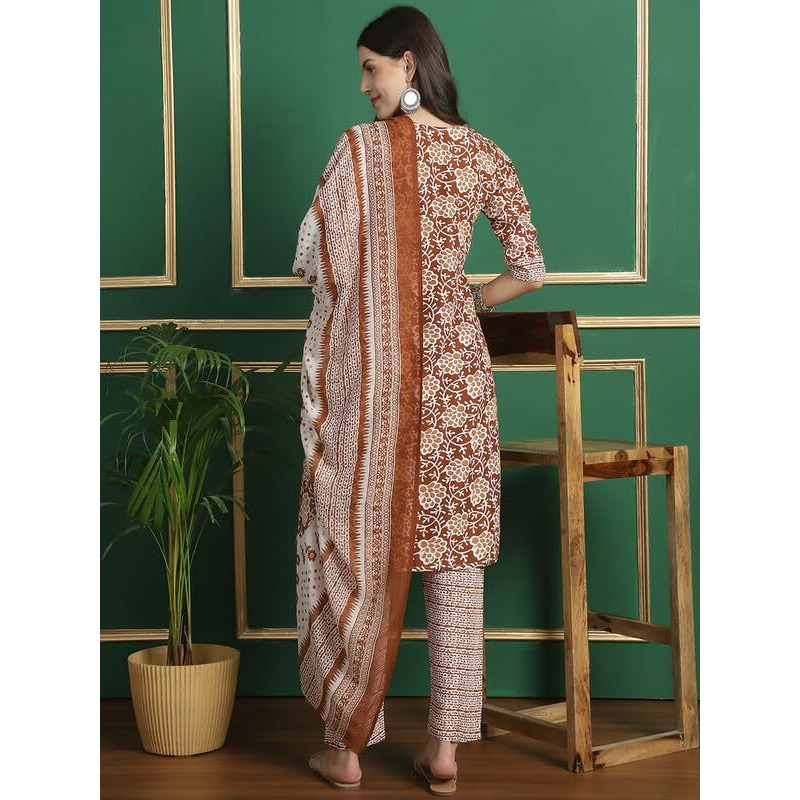 Pinkmint Straight Cotton Printed Kurta And Pant Set With Fancy Dupatta 3 Piece Suit Set Festival