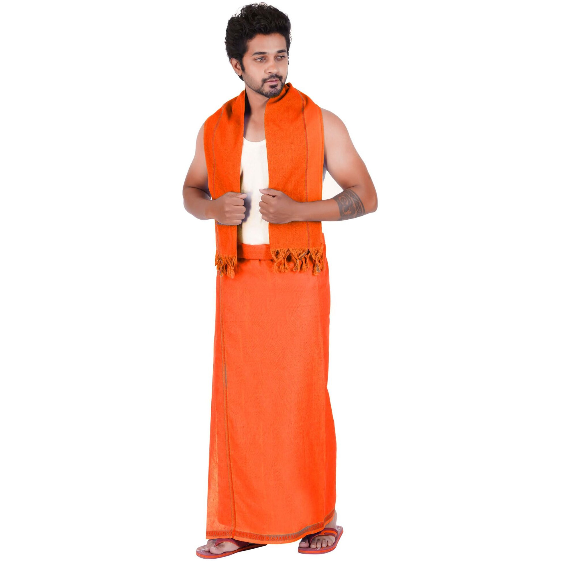 Prakasam Cotton Men's Pure Cotton Colour Dhoti (1.26X1.90Mtrs) With Matching Towel (0.74X1.50Mtrs) Set