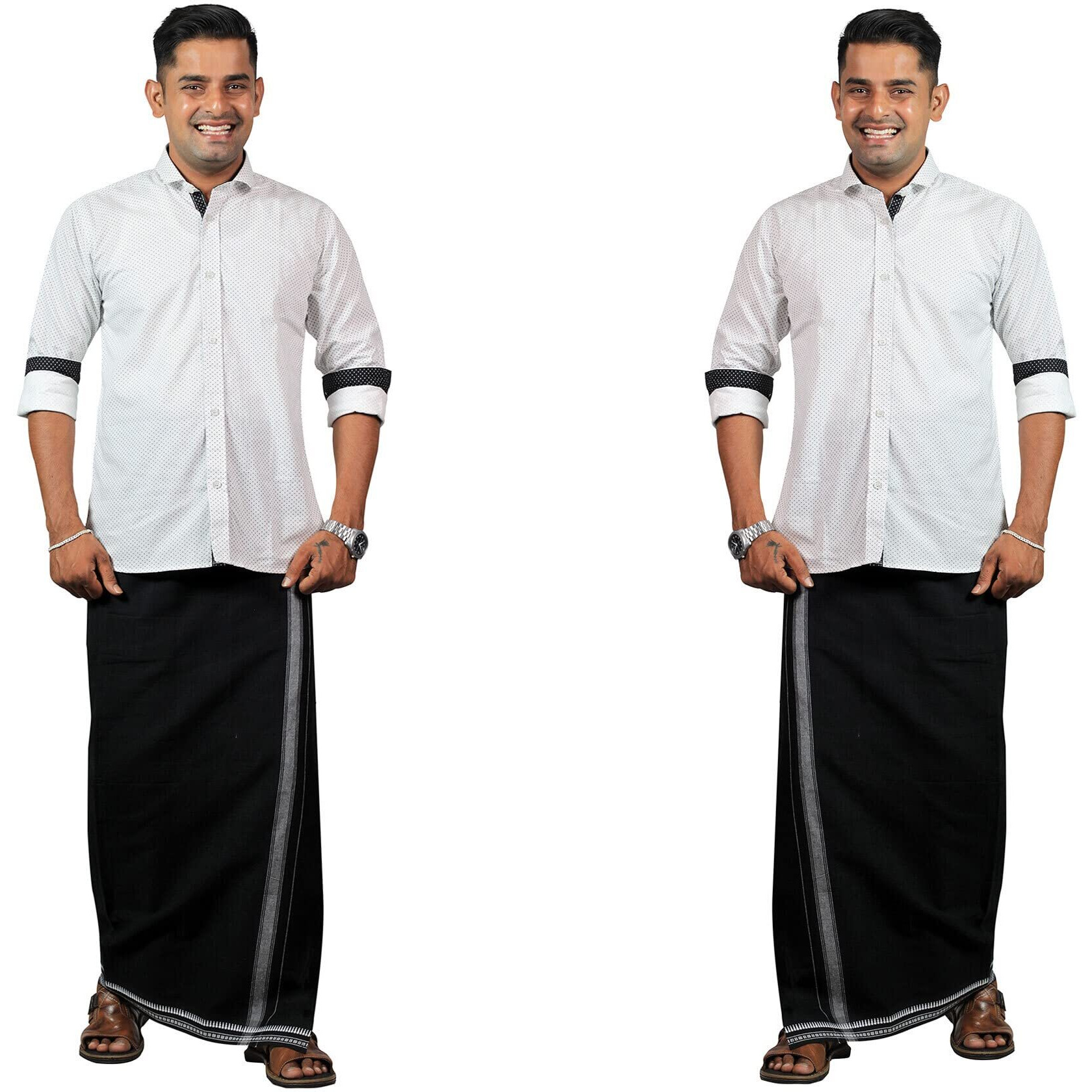 Prakasam Cotton Mens Thalapathi 2Way Pocket (Right &Left Side) Flexi Size (Adjustable) Welcro Single Colour Dhoti With 2 Side Pocket (Small, Black)
