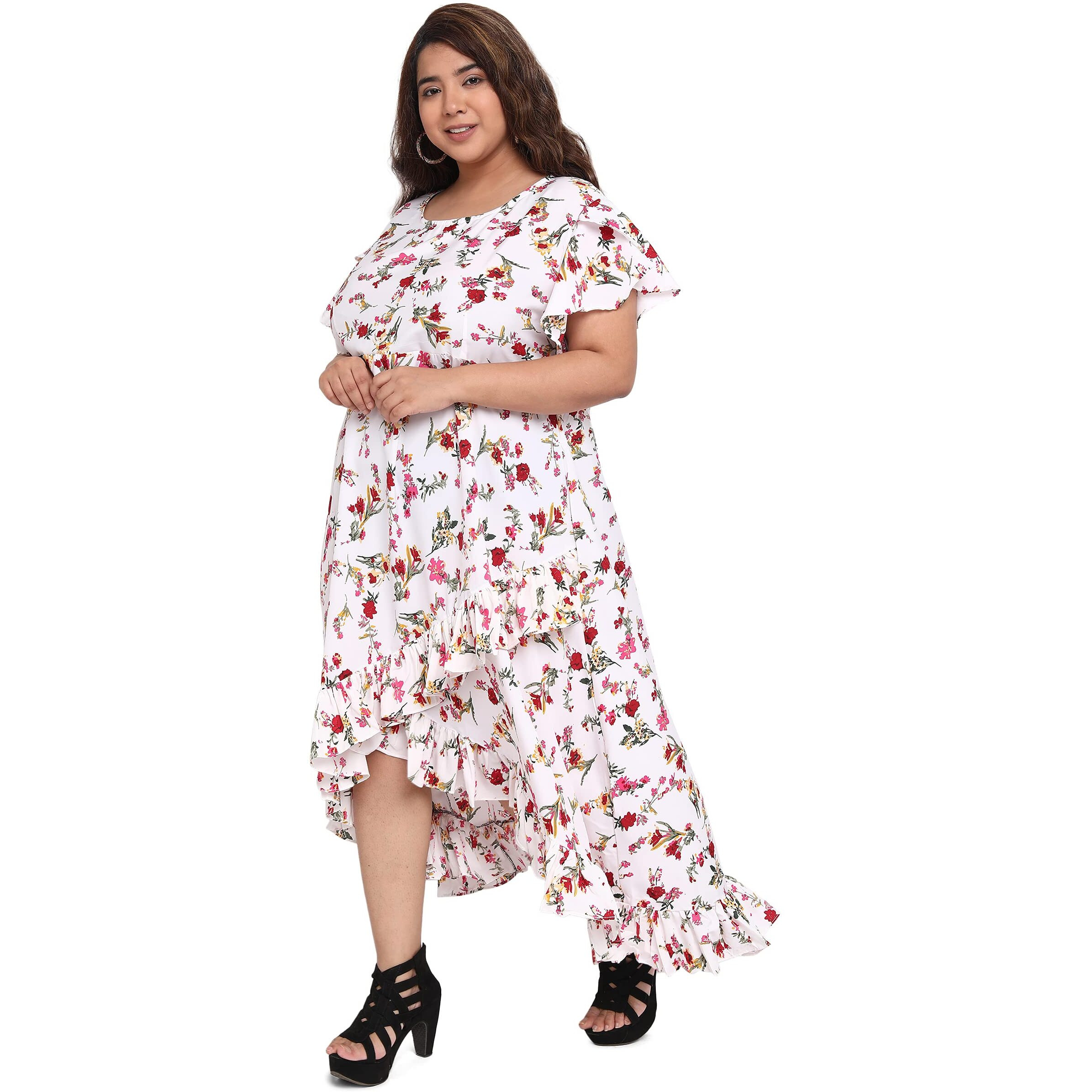 Oomph Women's Western & Fusion Wear Crepe Wrap Maxi Plus Size Dress - Daisy White - Od236_6Xl