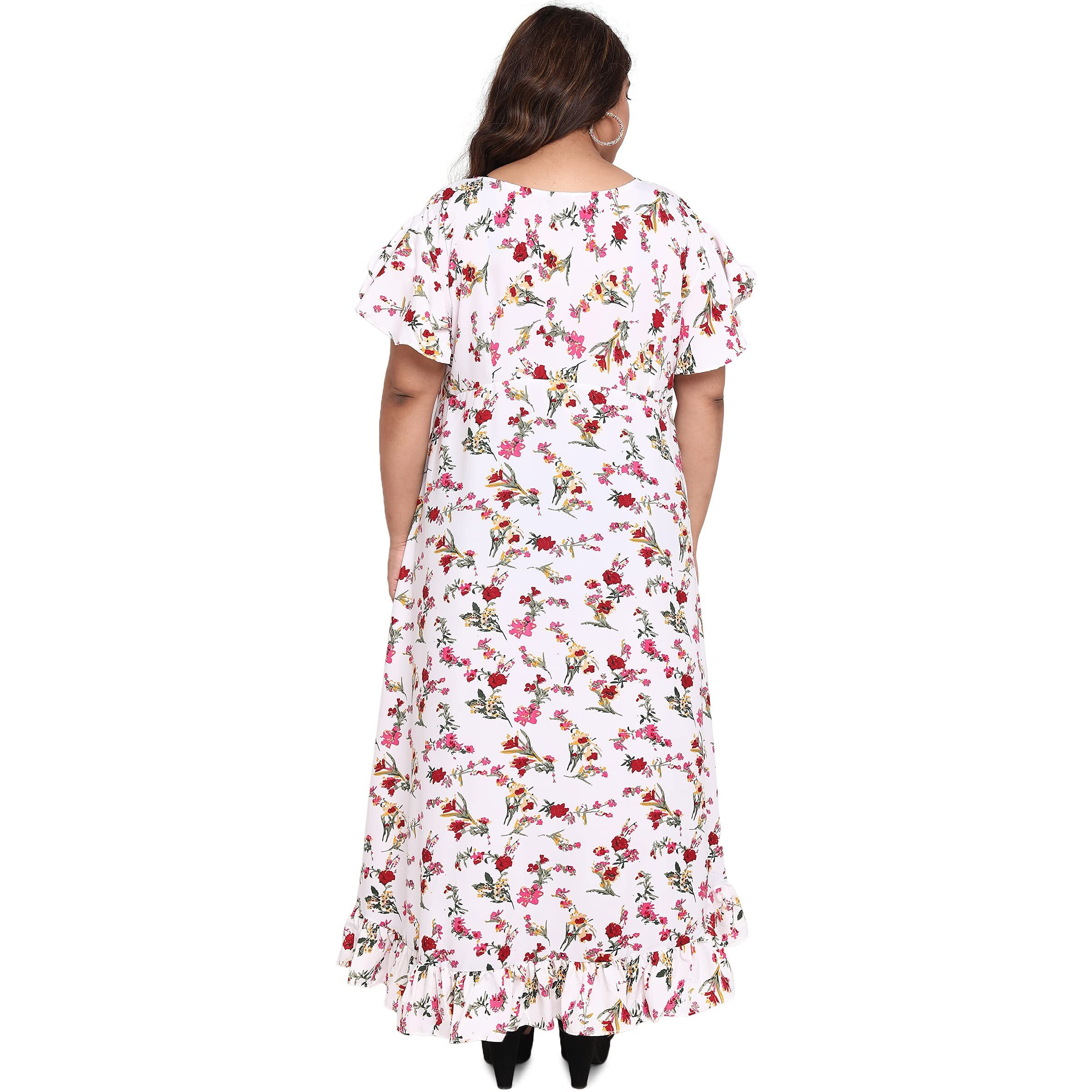 Oomph Women's Western & Fusion Wear Crepe Wrap Maxi Plus Size Dress - Daisy White - Od236_6Xl