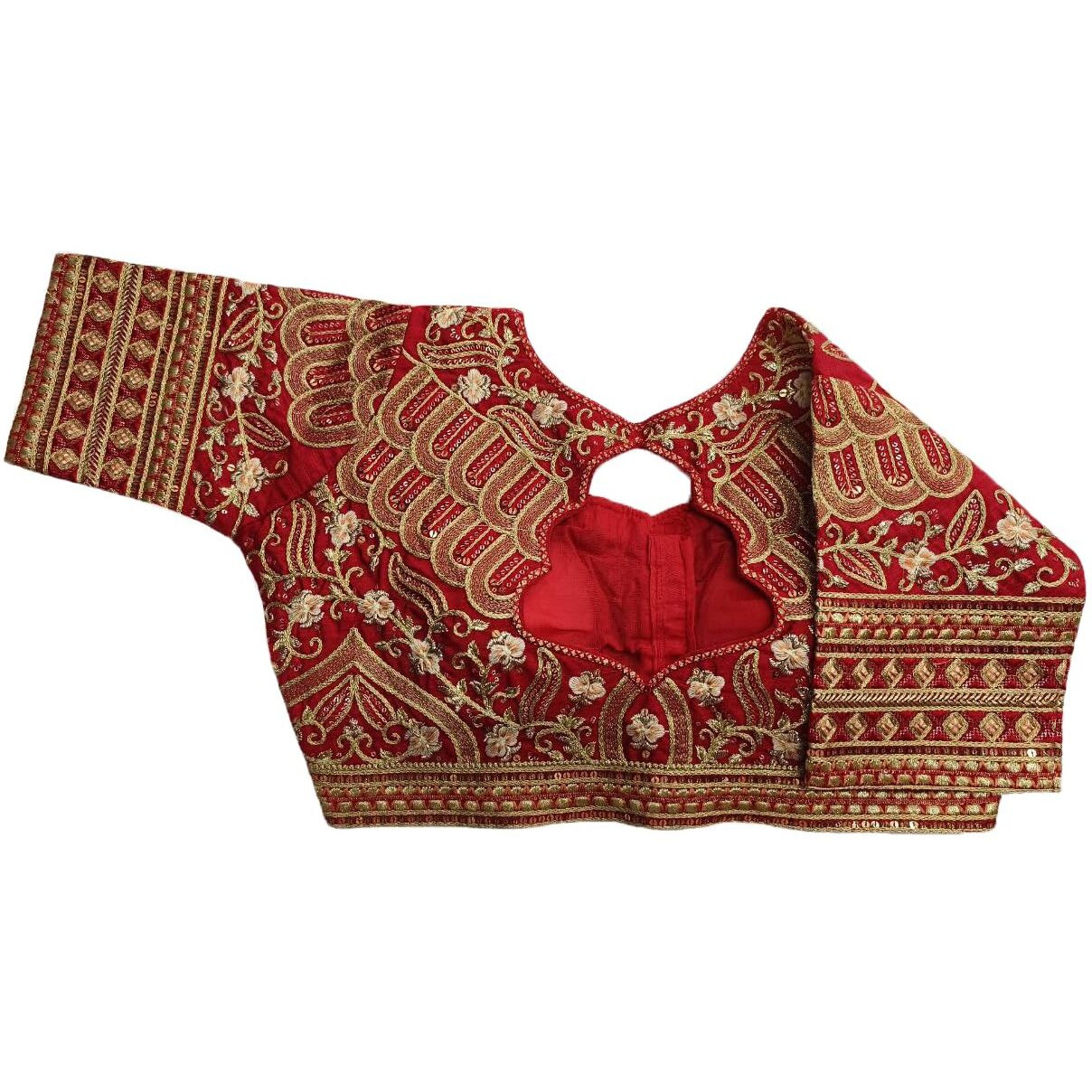 Pujia Mills Women's Silk Embroidery Half Sleeve Regular Bridal Blouse (Pm Farma 2104 Red 36