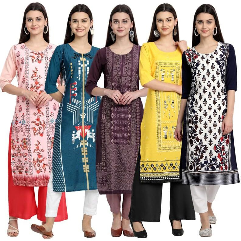 Pinkmint Women's Crepe Kurti For Women's Ll Traditional Kurti For Women Ll The Ultimate Kurti Collection (Pack Of 5)