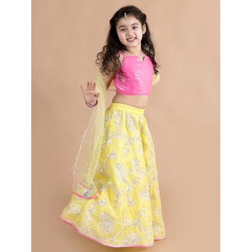 Pspeaches Girl's Polyester Lehenga Choli (L-Gotajaal_Yellow_12-14Y)