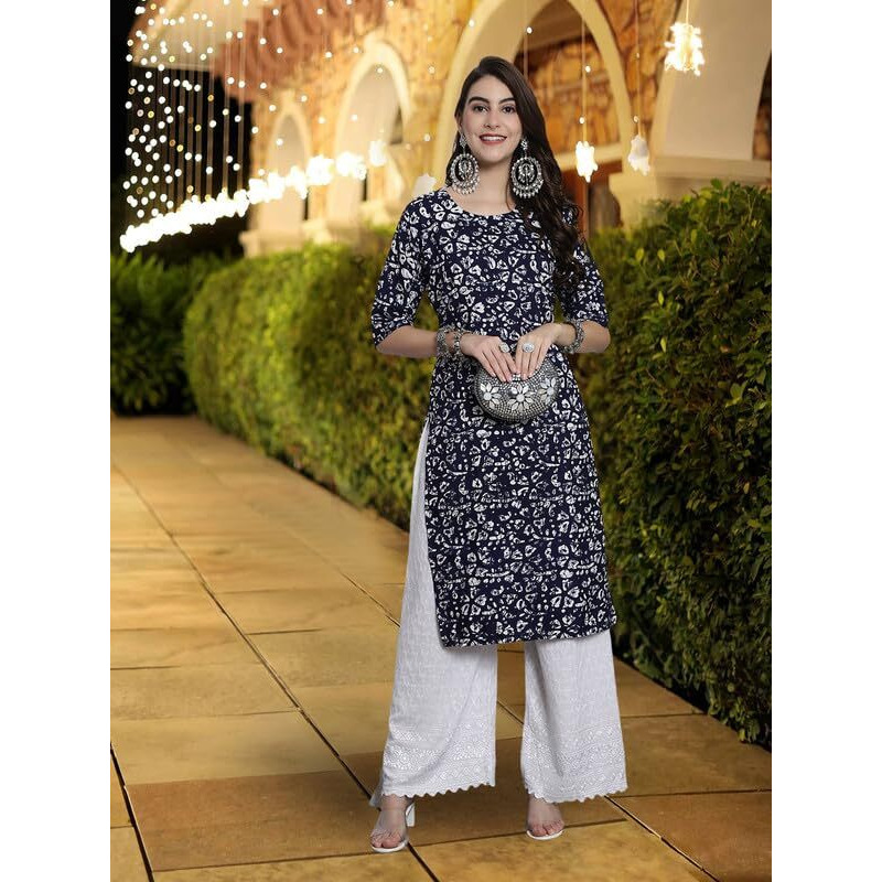 Pinkmint Women's Crepe Kurti Round Neck Straight Kurti For Women Comfortable Kurti Regular Wear Kurti For Women's (Pack Of 6)