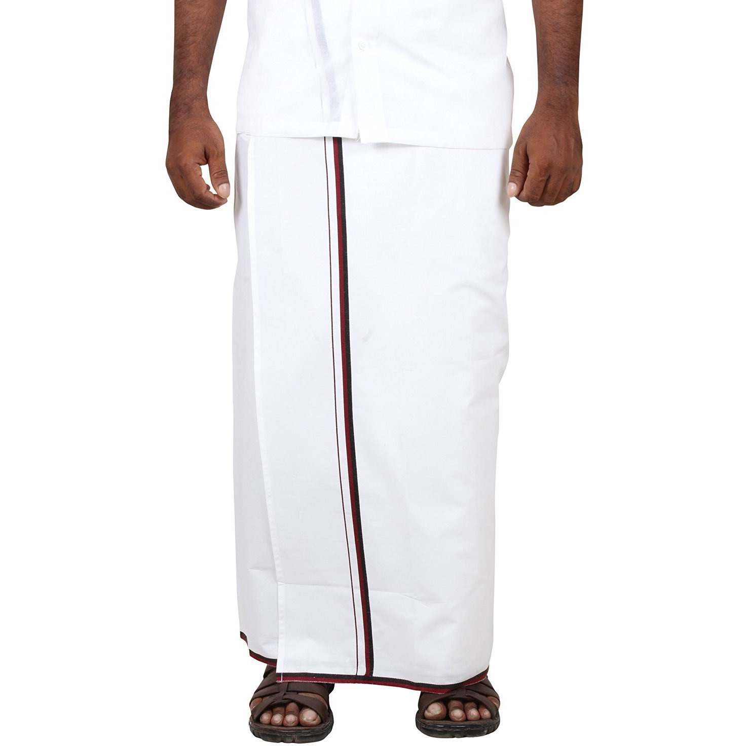 Prakasam Cotton -100% Cotton Dmk Party Men's Welcro Pocket Dhoti (Size-30) Height 42 Inch