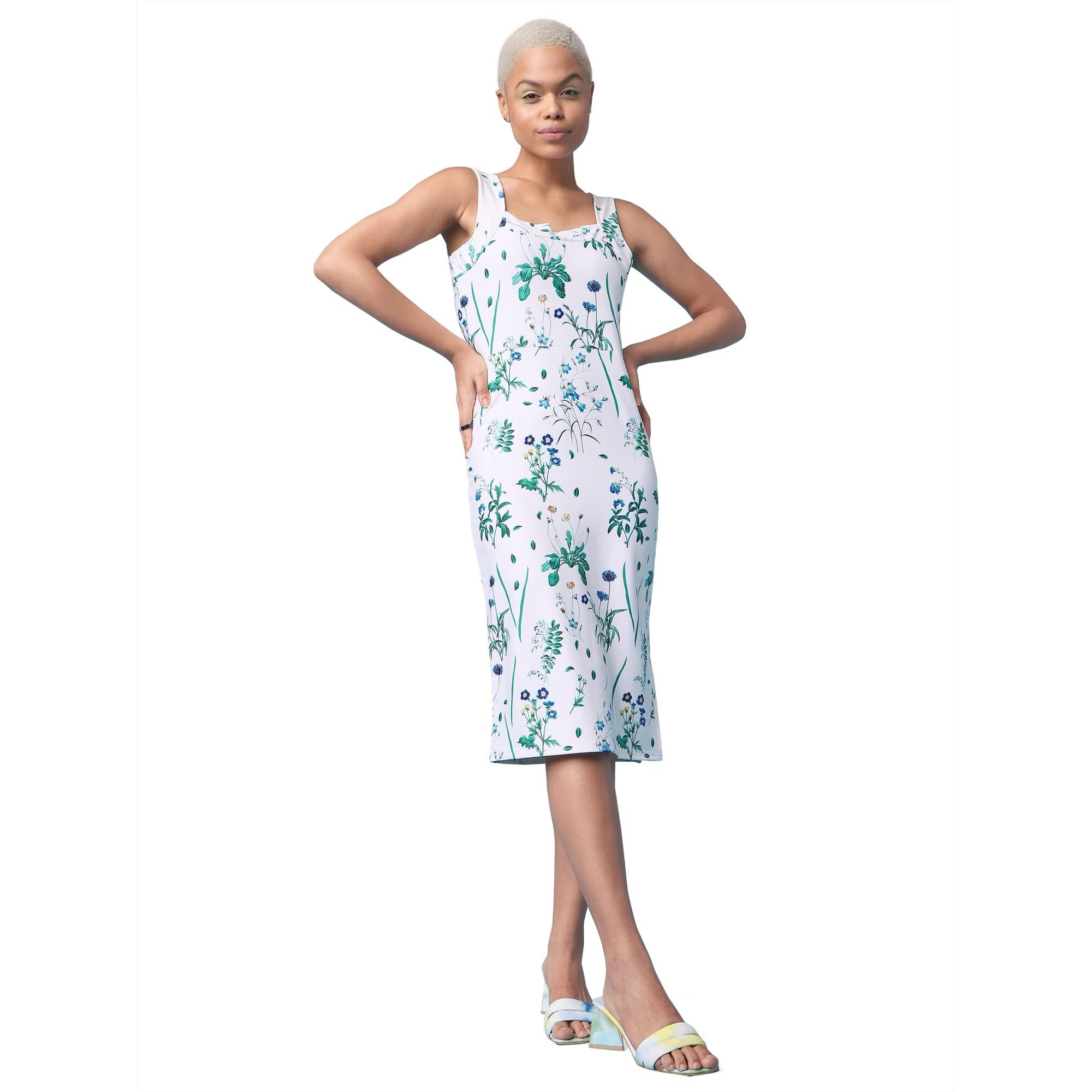 Purvaja Womens Bodycon Knee Length Dress (Wini-024-Plant_White_Medium)