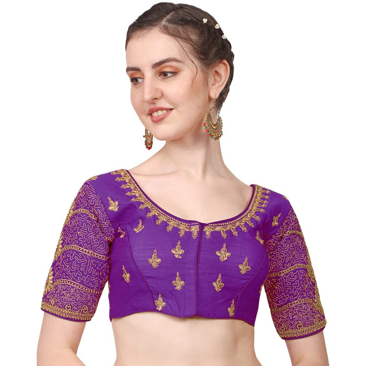 Pujia Mills Women's Embroidery Handwork, Maggam Work Readymade Blouse (Billa Purple)
