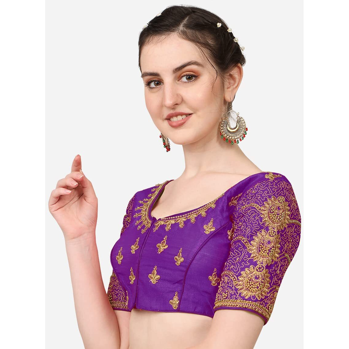 Pujia Mills Women's Embroidery Handwork, Maggam Work Readymade Blouse (Billa Purple)