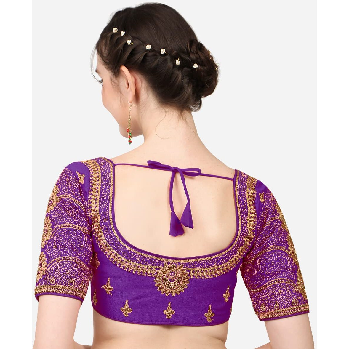 Pujia Mills Women's Embroidery Handwork, Maggam Work Readymade Blouse (Billa Purple)