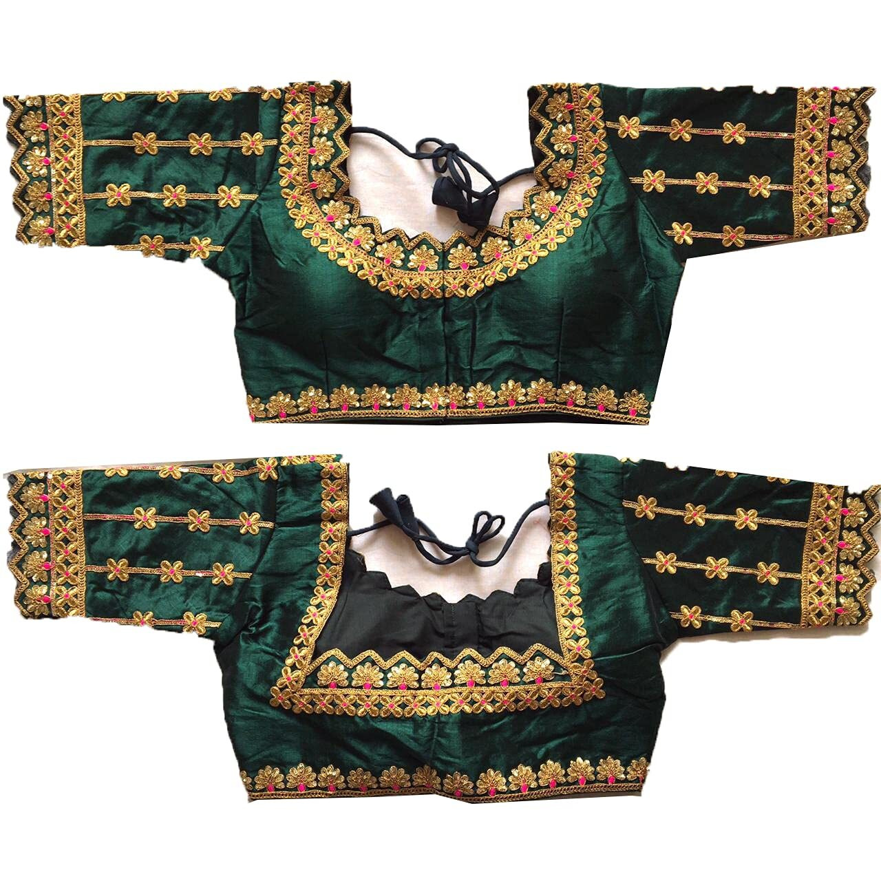 Pujia Mills Women's Multicolor Phanotm Silk Embroidery Heavy Thread Sequence And Zari Work Readymade Saree Blouse