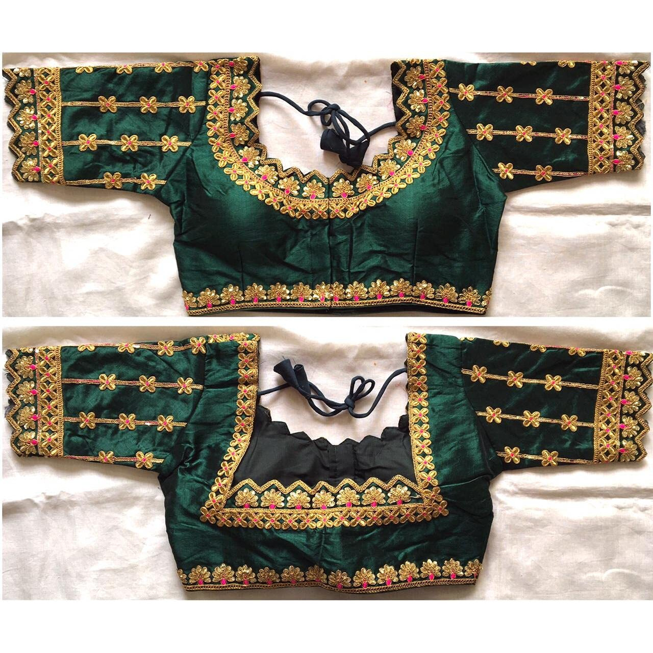 Pujia Mills Women's Multicolor Phanotm Silk Embroidery Heavy Thread Sequence And Zari Work Readymade Saree Blouse