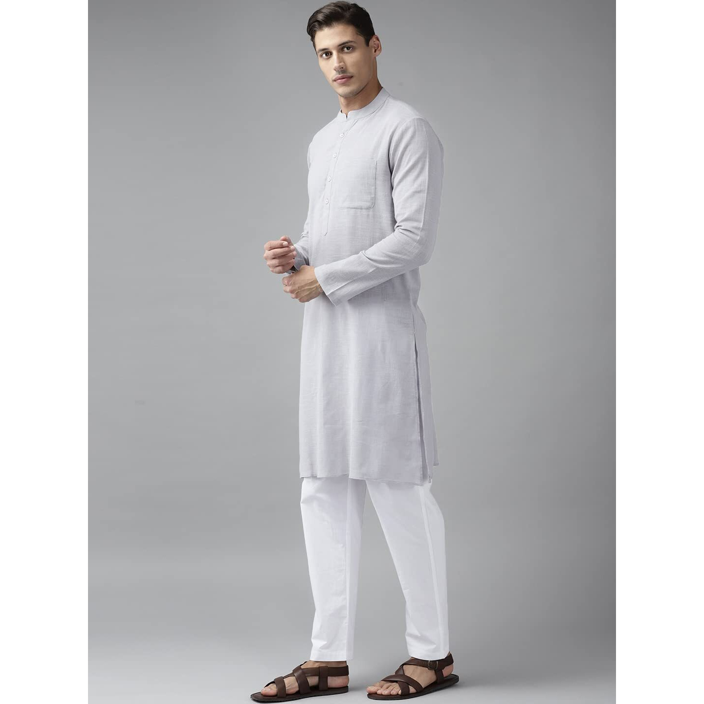See Designs Men's Grey Cotton Straight Kurta With Slub Effect - Sdkt1011M (M)