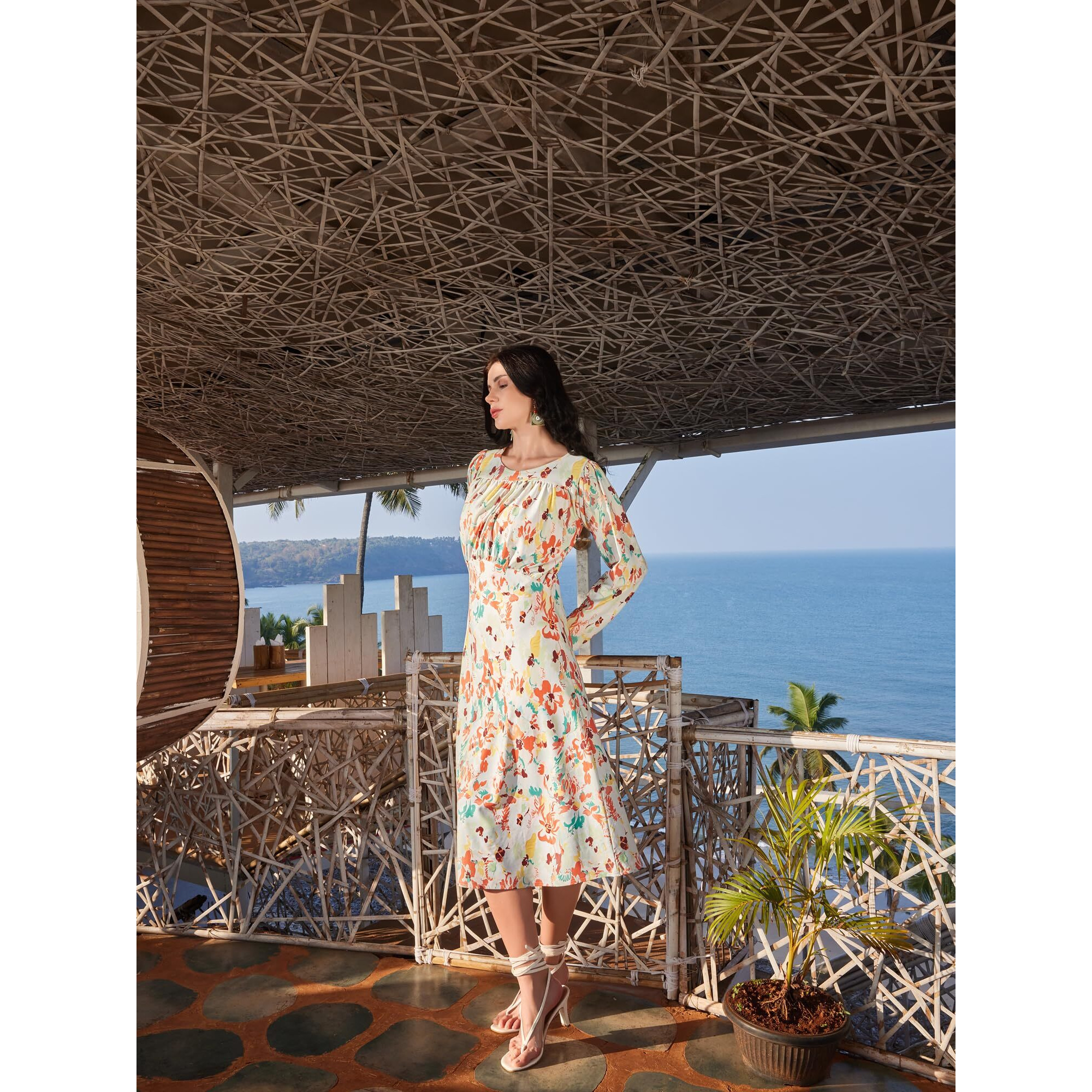 Purvaja Womens A-Line Midi Length Dress (Wini-009-Stain_Multicolored_Small)