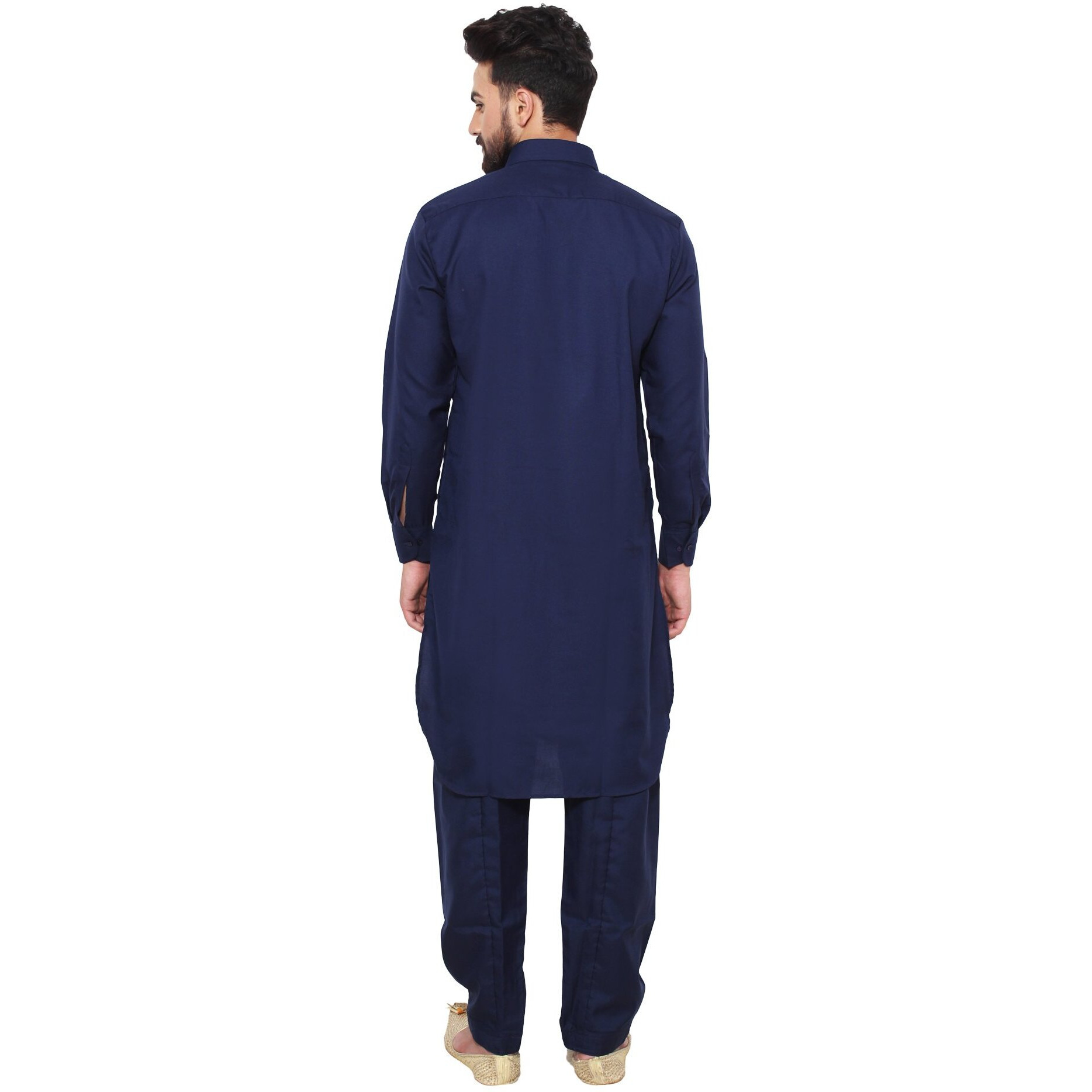 Sojanya (Since 1958 Men's Navy Blue Cotton Blend Pathani Kurta & Salwar Set Size Xxl