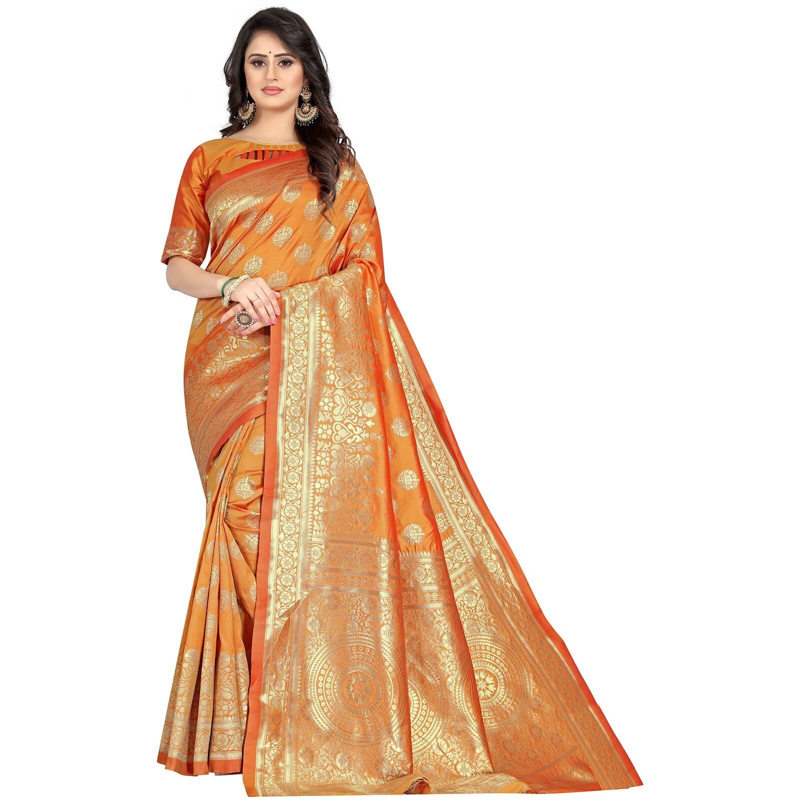 Sugathari Women's Art Silk Mustard Kanchipuram Saree (San Pari S-2 Mustard)