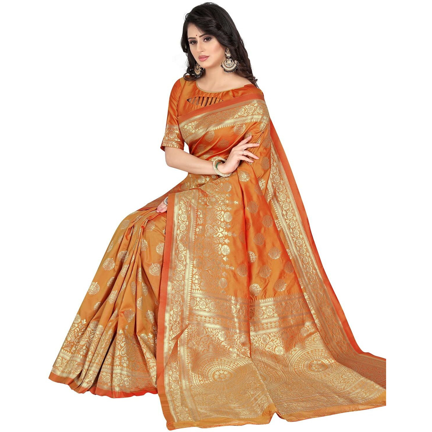 Sugathari Women's Art Silk Mustard Kanchipuram Saree (San Pari S-2 Mustard)
