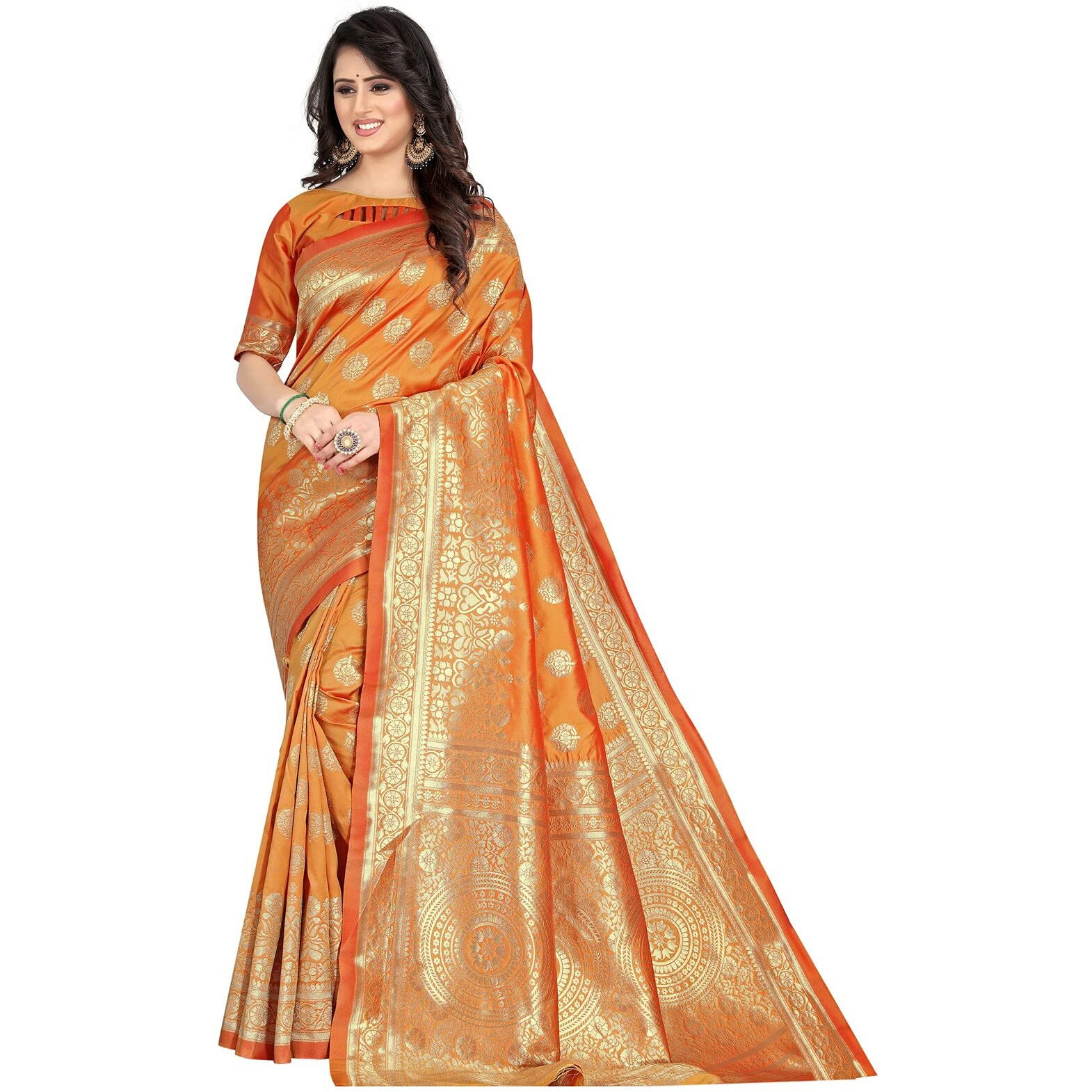 Sugathari Women's Art Silk Mustard Kanchipuram Saree (San Pari S-2 Mustard)