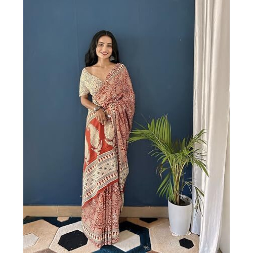Shiv Textiles Cotton Printed Saree For Women.(Smc-St-240-Red)