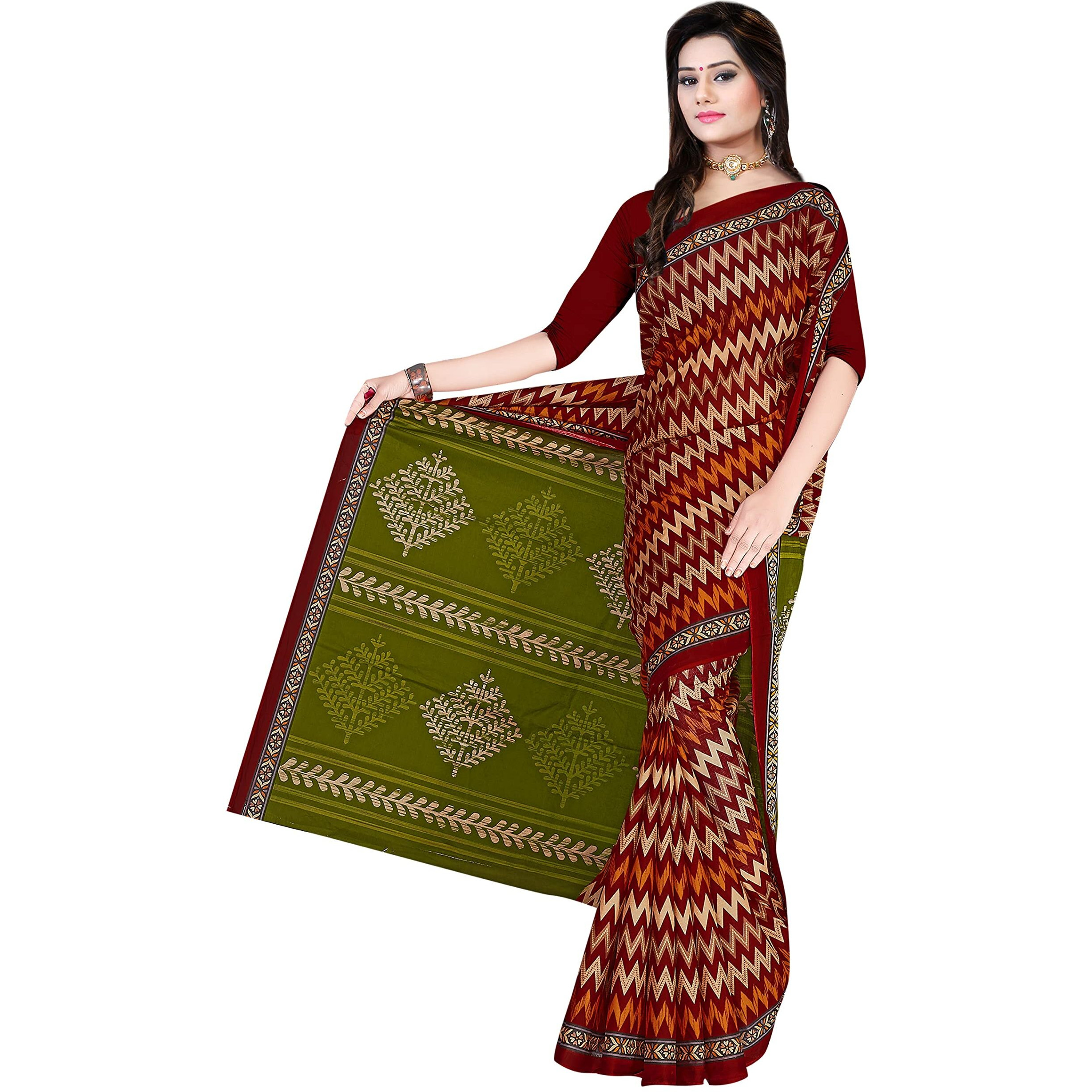 Tamaira Fashion Women's Plain Weave Pure Cotton Saree Without Blouse Piece(1929_Maroon)