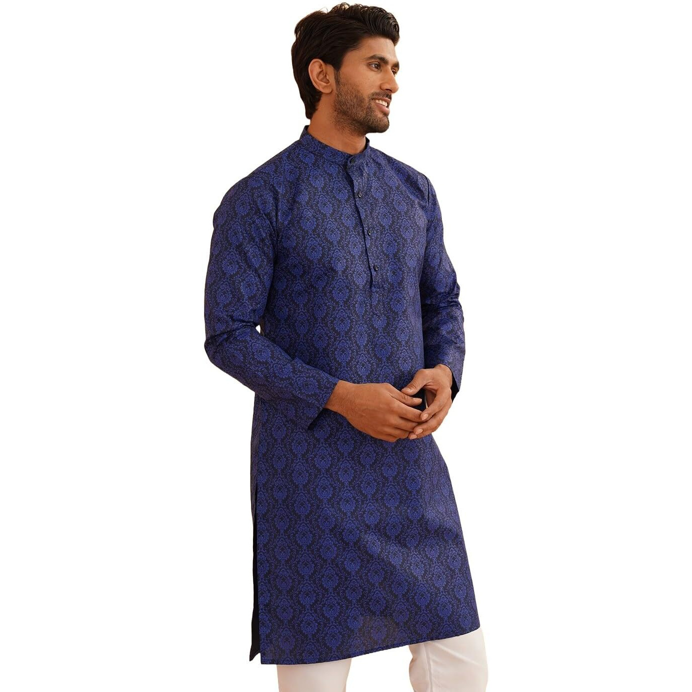Sojanya (Since 1958 Men's Cotton Blend Navy Blue Color Paisley Design Only Long Kurta