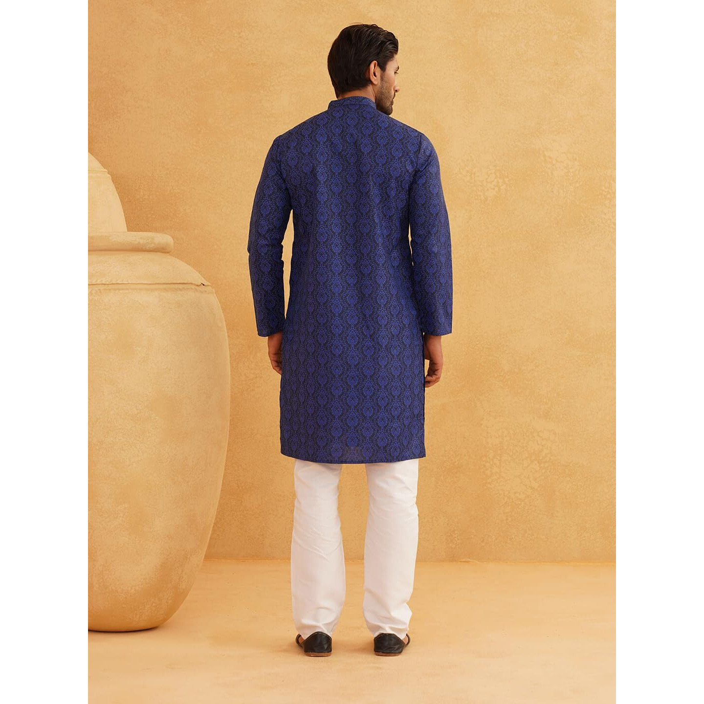 Sojanya (Since 1958 Men's Cotton Blend Navy Blue Color Paisley Design Only Long Kurta