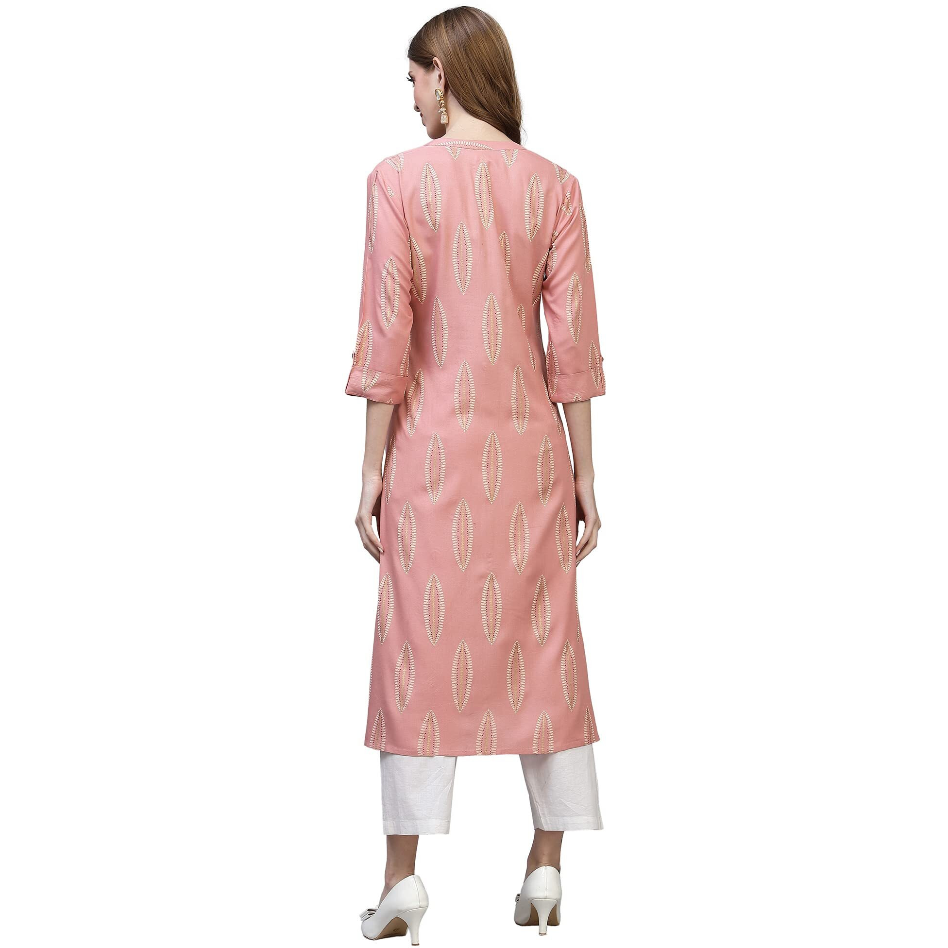 Stylum Women's Block Printed Rayon A-Line Kurta (Nomiblush42_Blush, Xl)