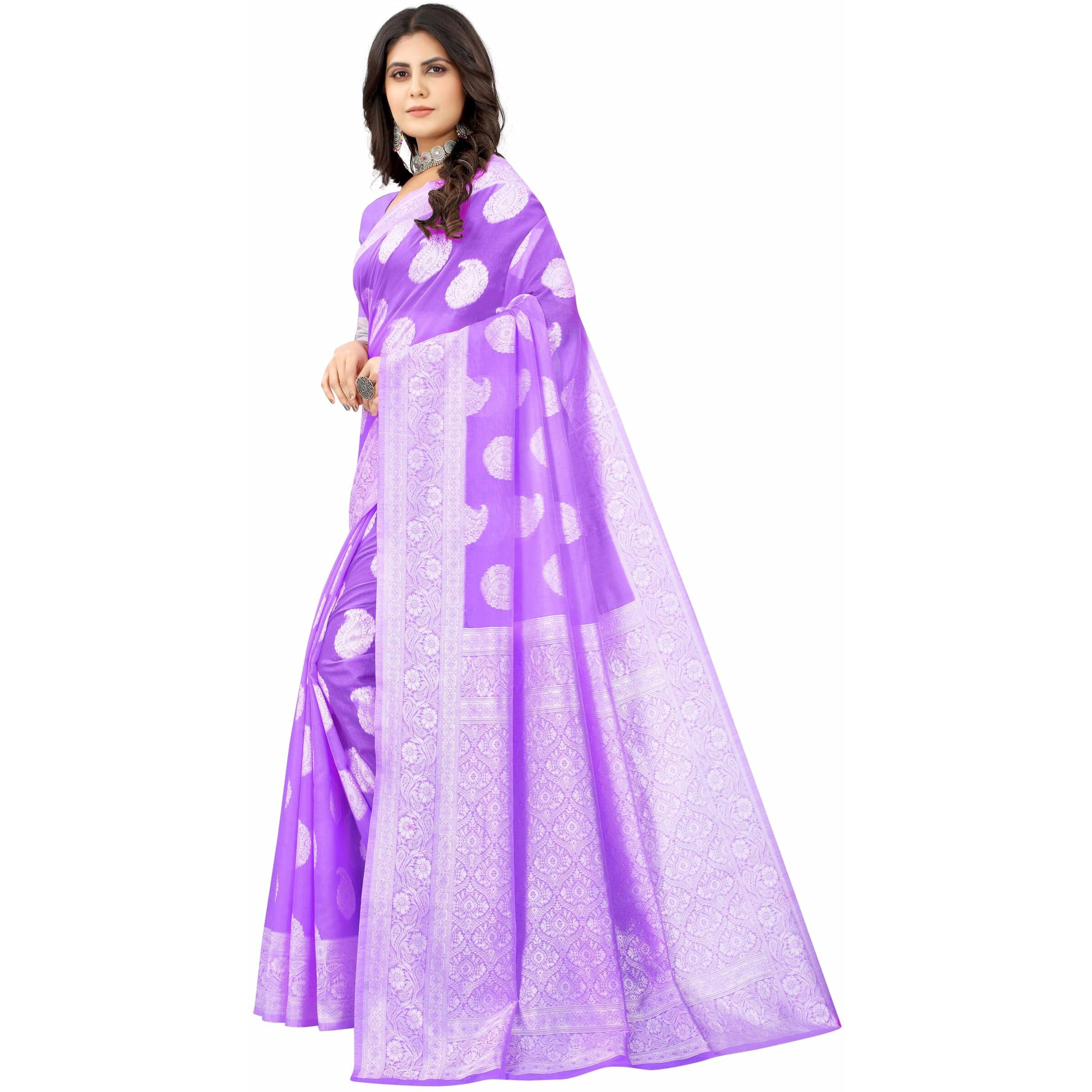 Sugathari Women's Banarasi Saree Pure Kanjivaram Silk Saree Soft New Ladies 2023 Design Wear Pattu Sarees Latest Cotton Party Sari Collections With Blouse Piece For Wedding Sadi (Sam Pari-156 Purple)