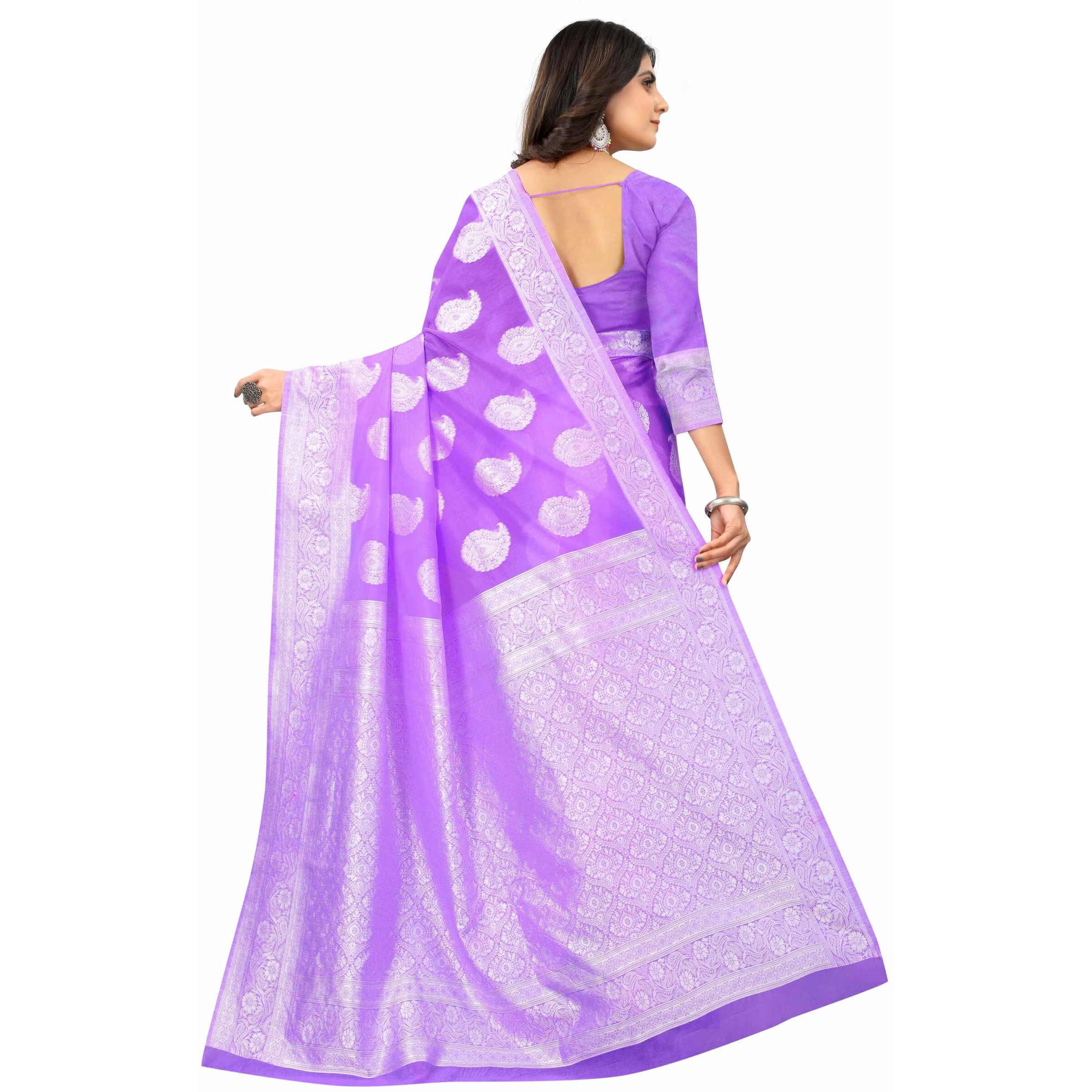 Sugathari Women's Banarasi Saree Pure Kanjivaram Silk Saree Soft New Ladies 2023 Design Wear Pattu Sarees Latest Cotton Party Sari Collections With Blouse Piece For Wedding Sadi (Sam Pari-156 Purple)