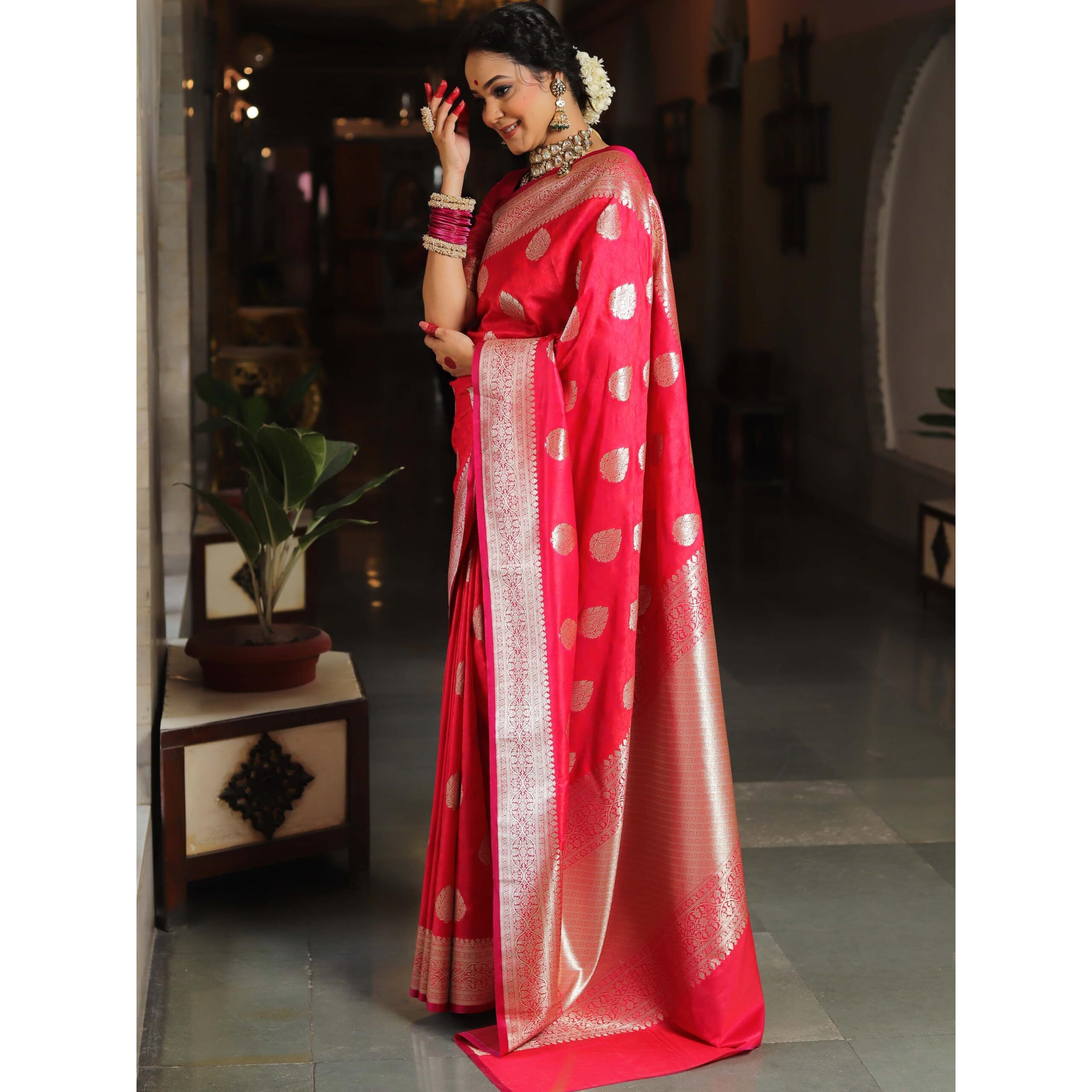 Sugathari Women's Banarasi Saree Pure Kanjivaram Silk Saree Soft New Ladies 2025 Design Wear Pattu Sarees Latest Sadi Party Sari Collections With Blouse Piece (San Pari-224-Rani)